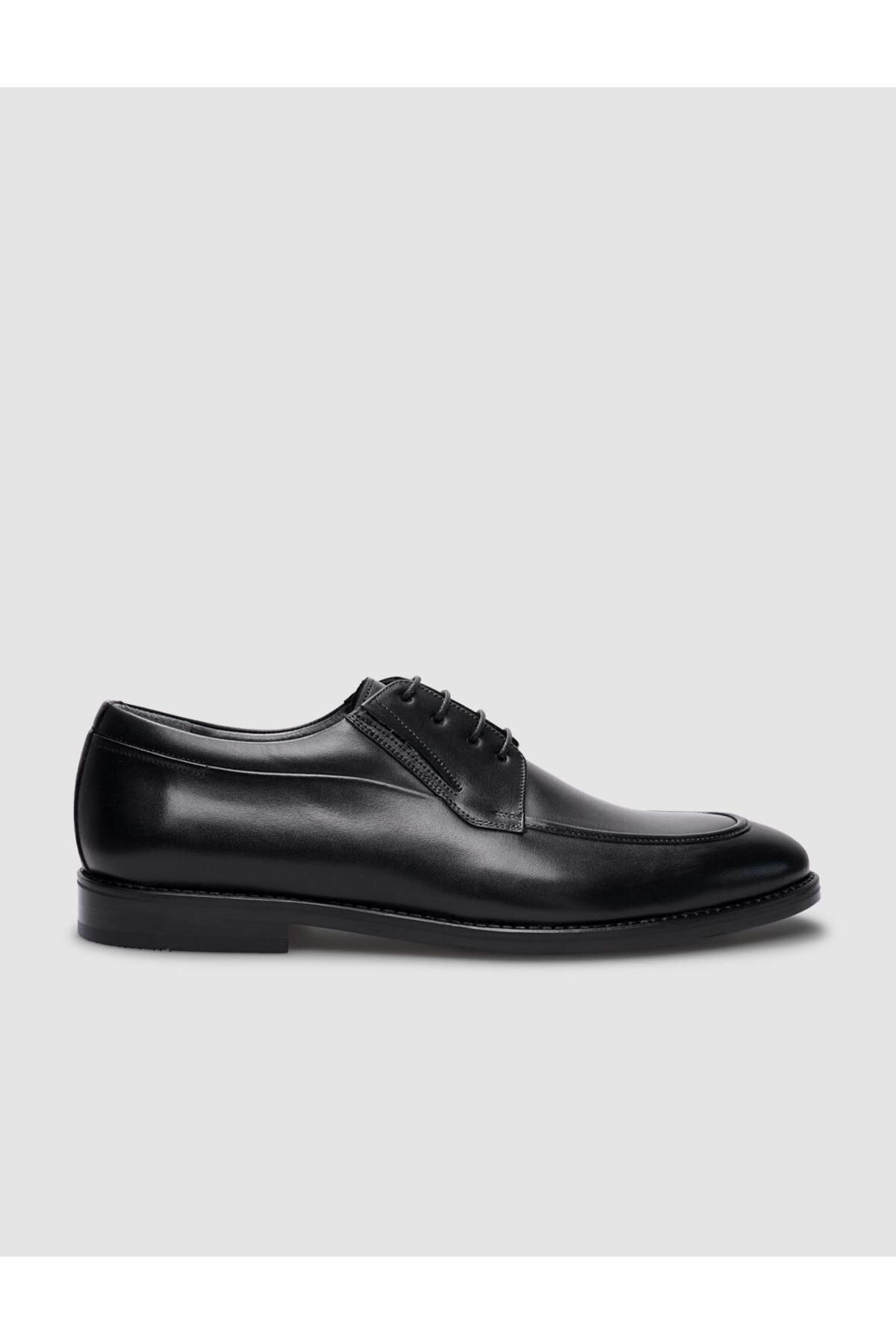 Cabani Hakiki Deri Siyah Bağcıklı Kösele Enjeksiyon Erkek Klasik Ayakkabı
