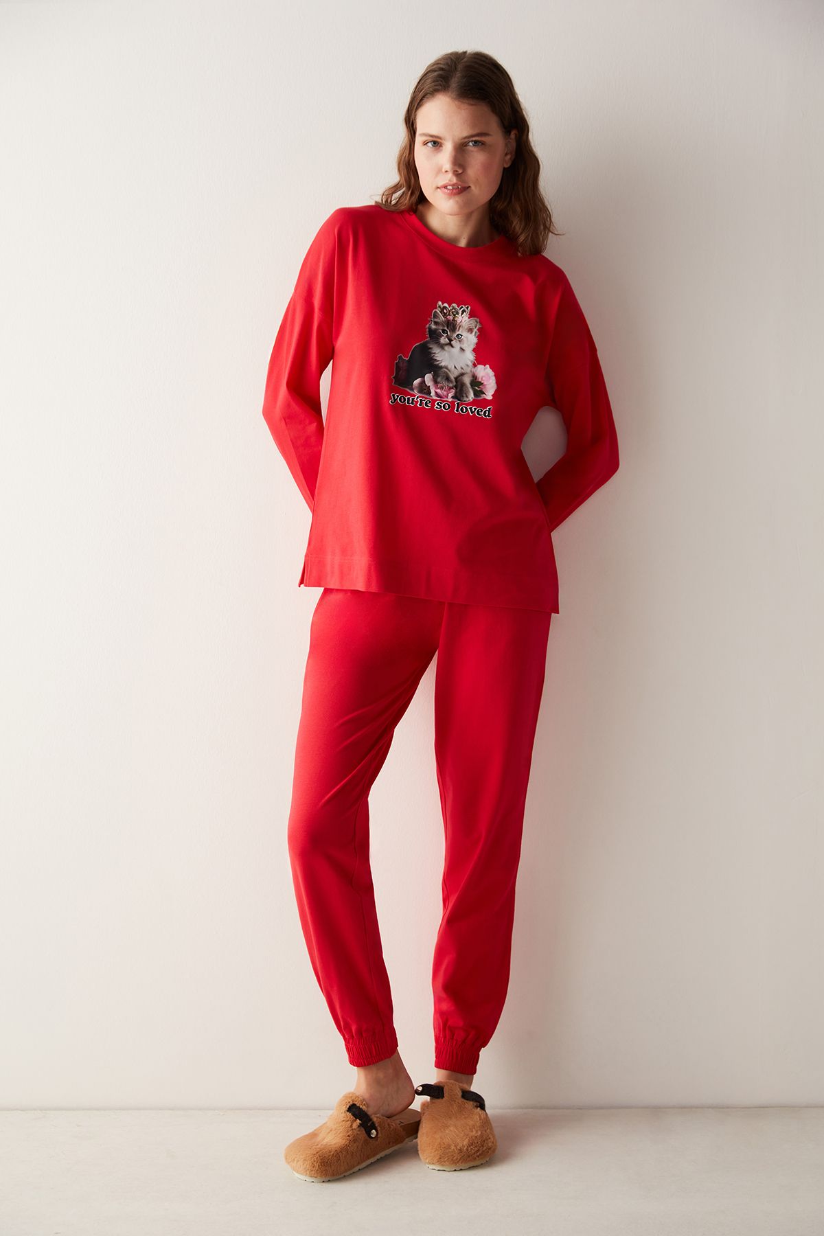 Penti Love Kırmızı Pantolon Pijama Takımı