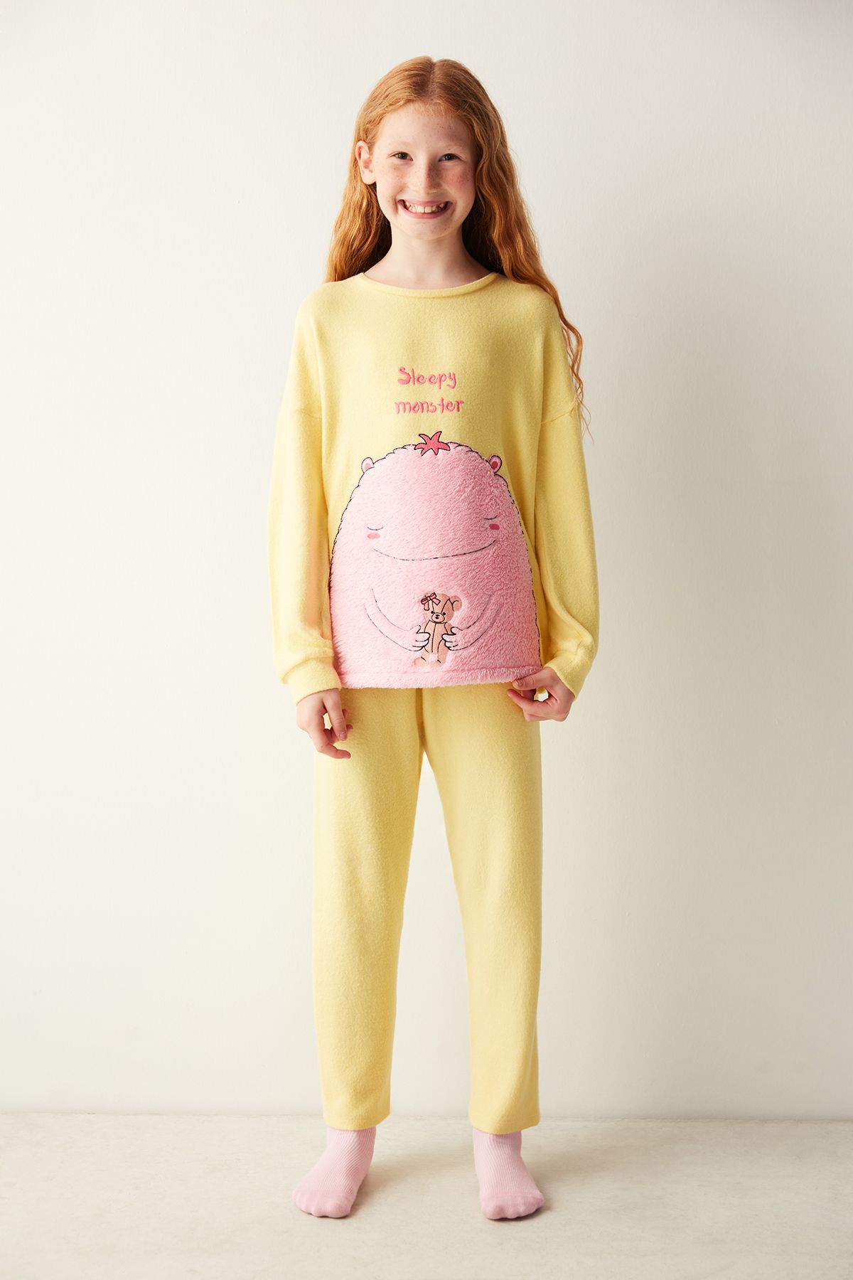 Penti Kız Çocuk Sleepy Monster Sarı Pijama Takımı