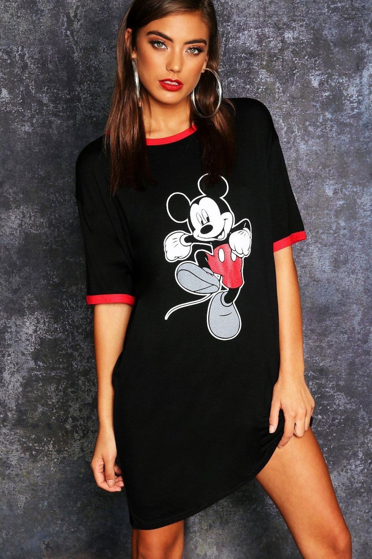Know Kadın Siyah Mickey Original Baskılı T-shirt Elbise