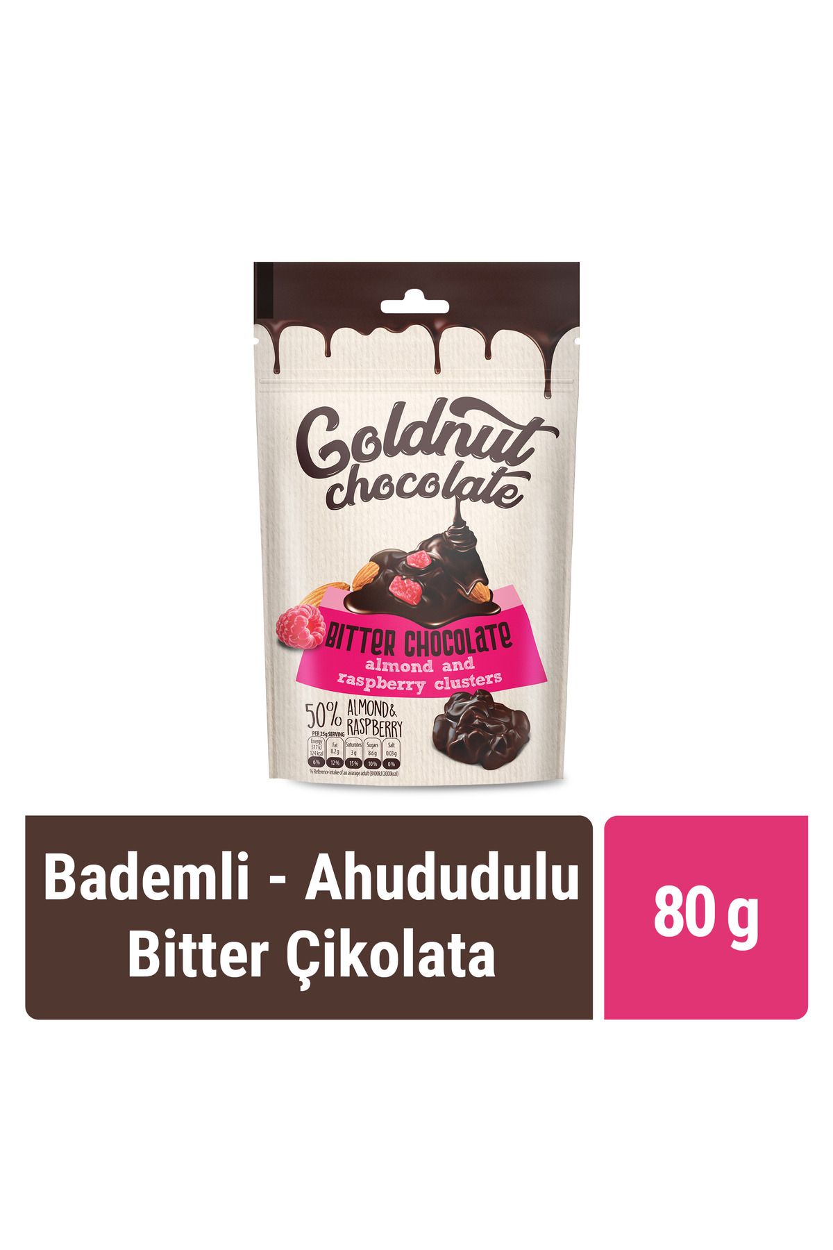 Goldnut Bitter Çikolata Bademli Ahududulu Cluster 80 gr