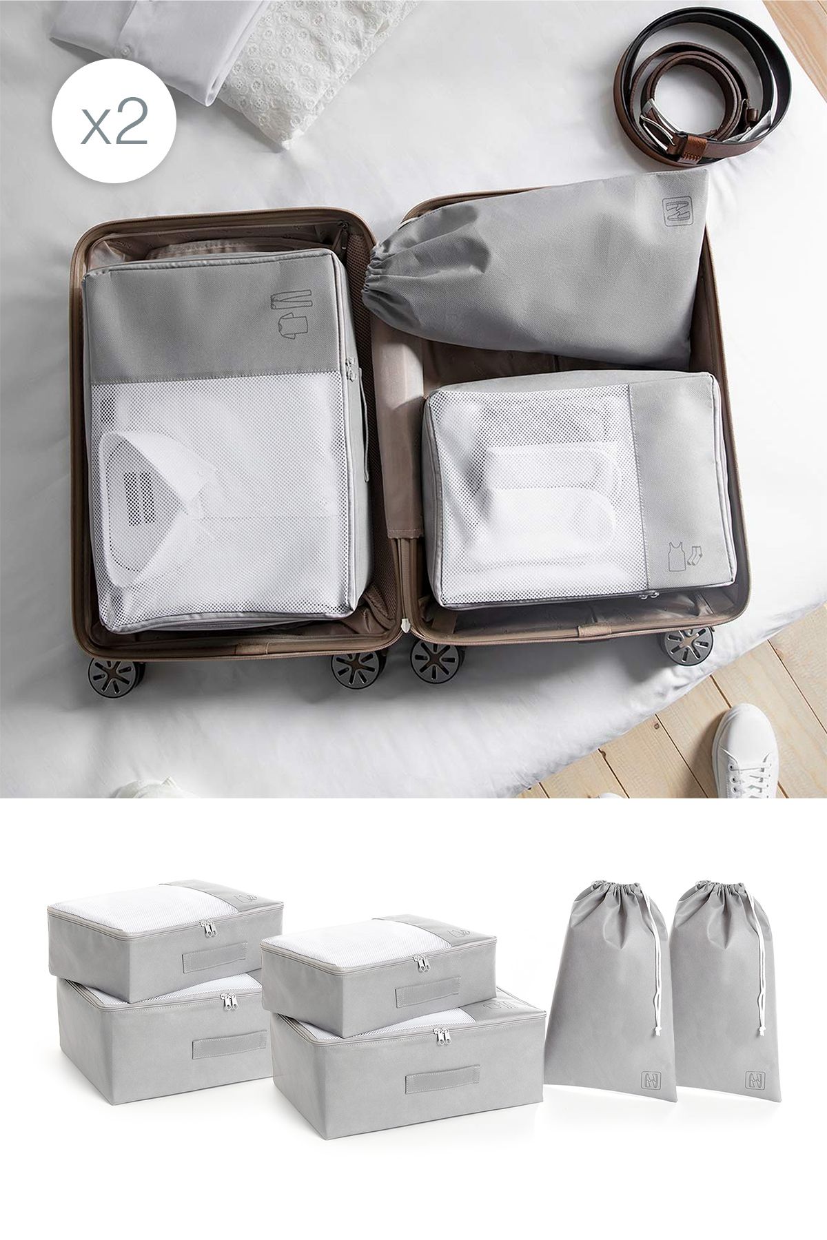 Ocean Home Textile 6'lı Gri Valiz Düzenleyici Bavul İçi Organizer Set