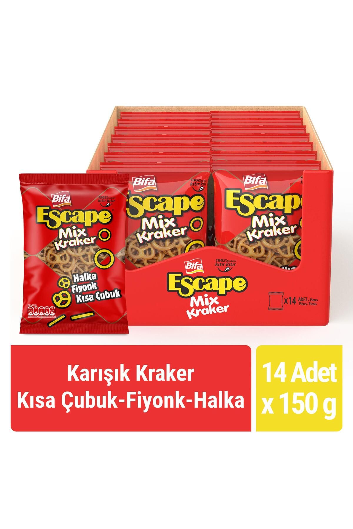 Bifa Escape Mix Kraker Kısa Çubuk - Fiyonk - Halka 150 gr X 14 Adet