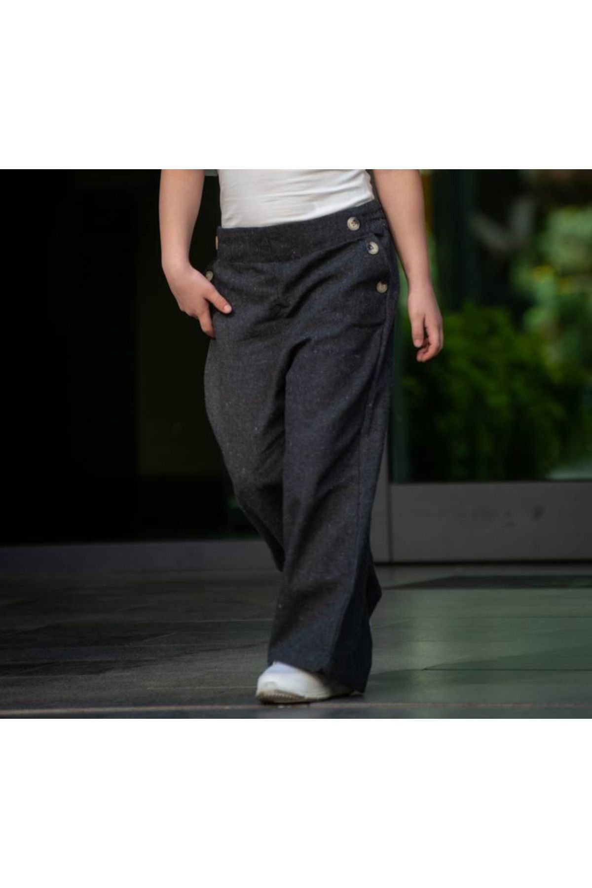 Kidstar Kız Çocuk Pantolon Bol Kesim Keten Kumaş Siyah