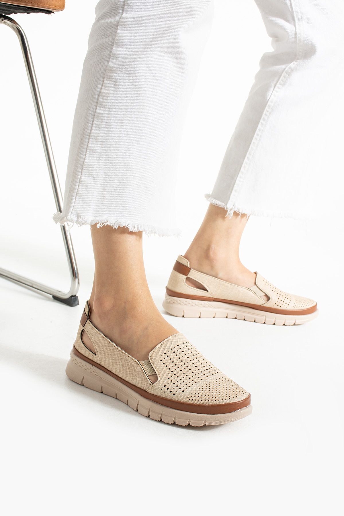 KAOF SHOES Kadın Bej Anne Ayakkabısı Kadın Rahat Ayakkabı Anne Babet Ayakkabı Günlük Ayakkabı Klasik Ayakkabı