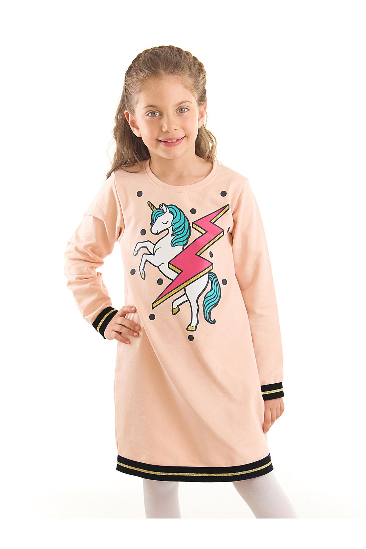 MSHB&G Şimşek Unicorn Kız Çocuk Somon Pembe Elbise