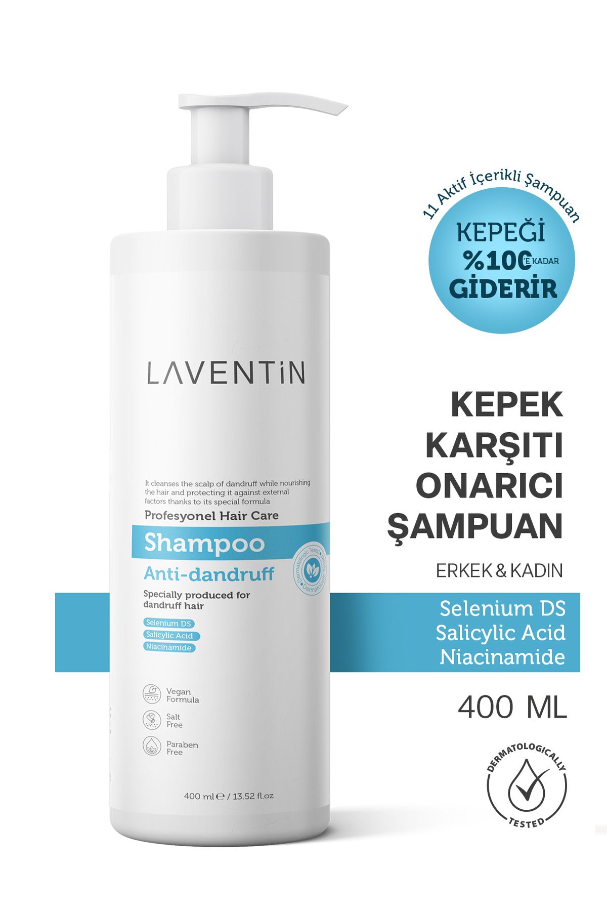 Laventin Kepek Kaşıntı Ve Eğzama Karşıtı 11 Aktifli Kepek Karşıtı Tuzsuz Şampuan 400 ml