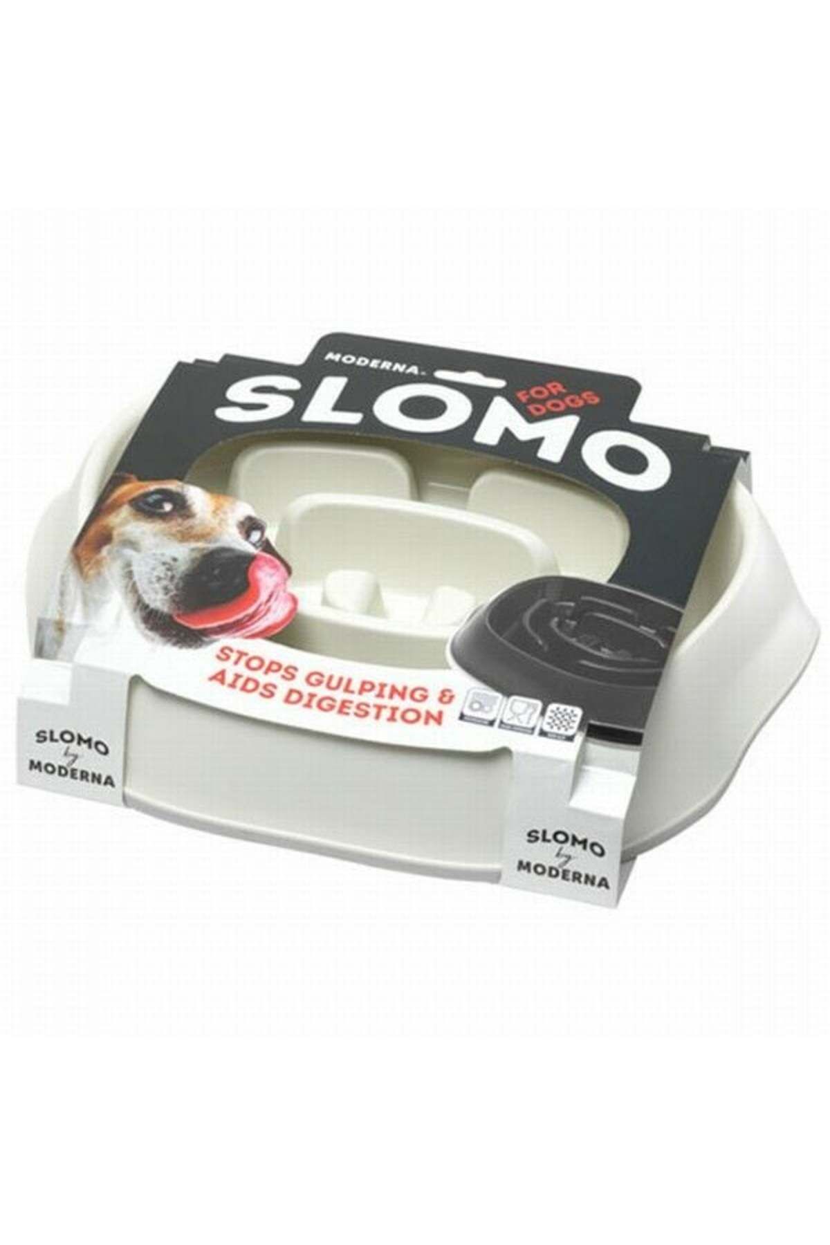Moderna Slomo Hızlı Yeme Önleyici Köpek Mama Kabı Beyaz 950 Ml
