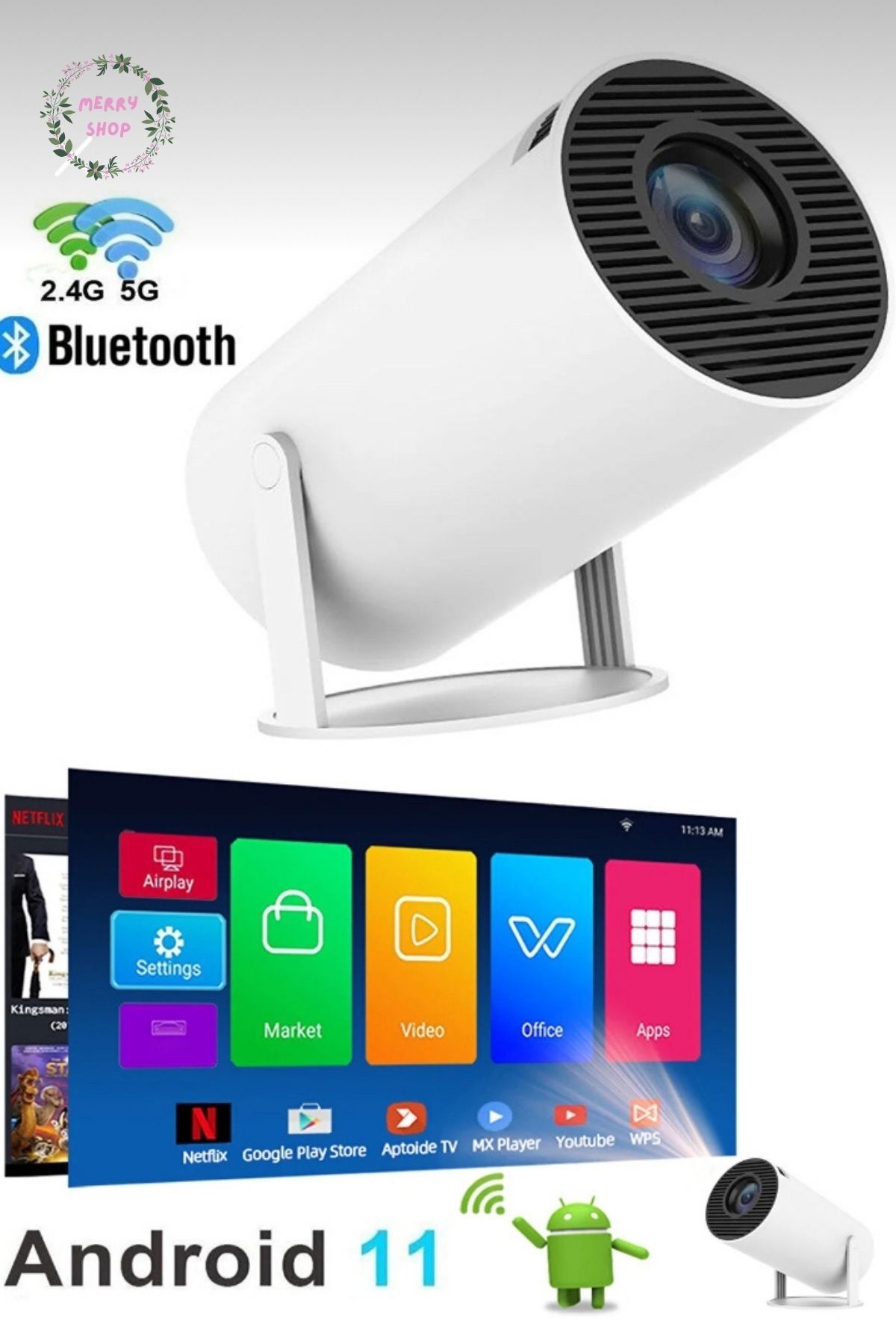 StyleArt Taşınabilir sinema projektörü 1280*720P ev sineması bluetooth android 11 akıllı projeksiyon wifi