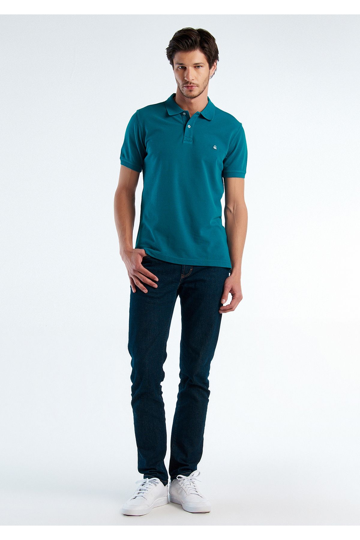 United Colors of Benetton Erkek Petrol Yeşili Regular Fit Kısa Kollu Polo T-Shirt