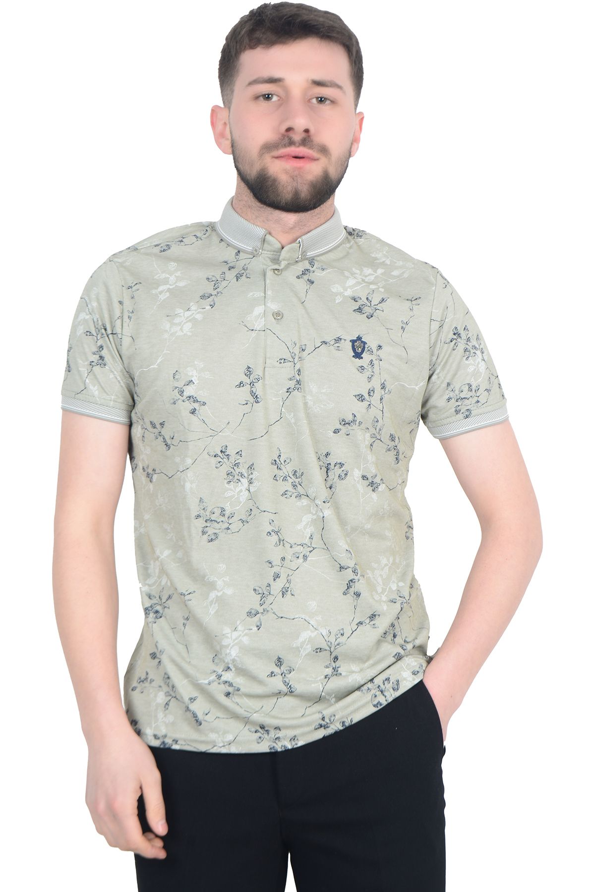 Cengiz İnler Sarmaşık Desenli Erkek Polo Yaka T-shirt