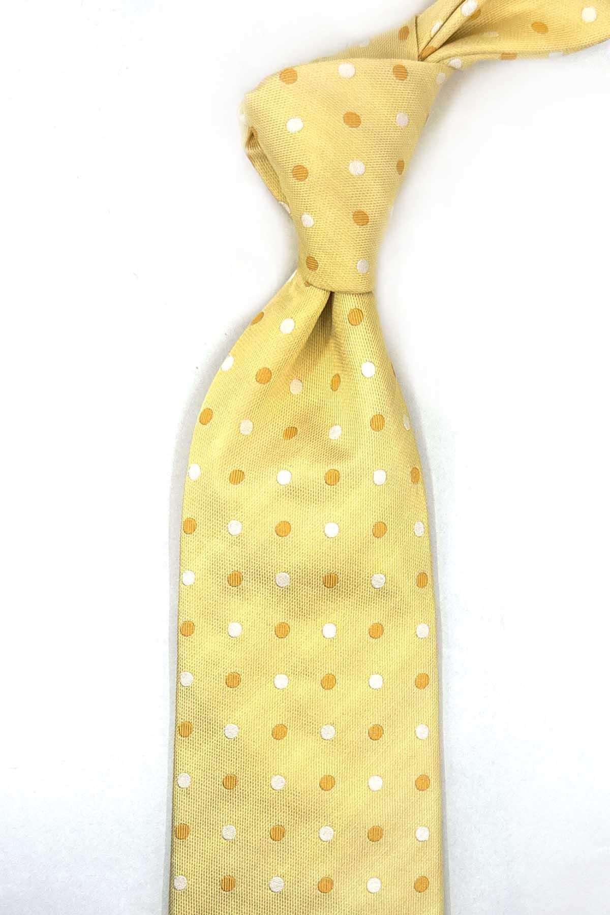 Kravatkolik Pırro Style Sarı Puantiye Desen İtalyan İpek Kravat İK1551