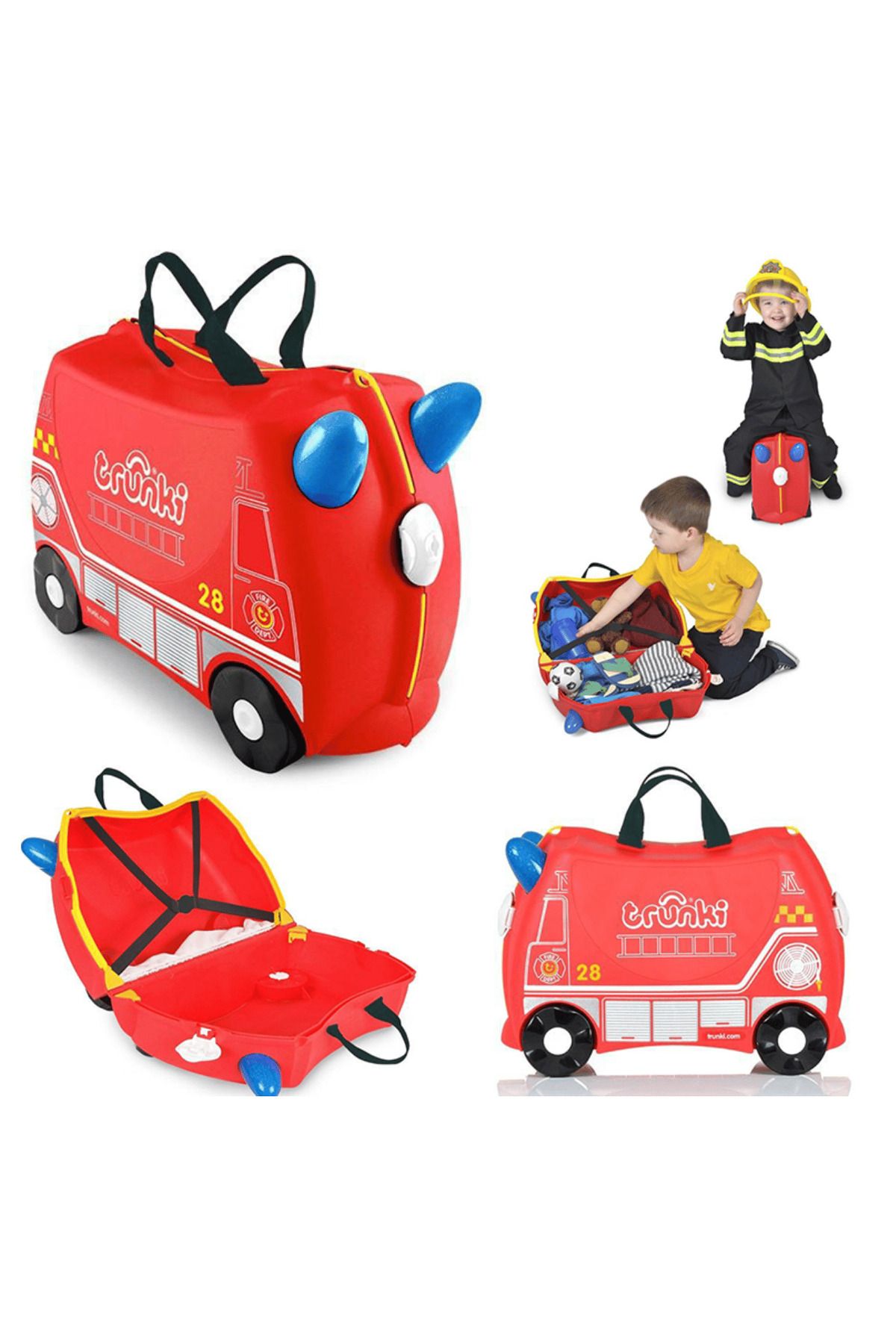 Trunki İtfaiye Aracı Frank Binilebilen ve Sürülen Çocuk Bavulu