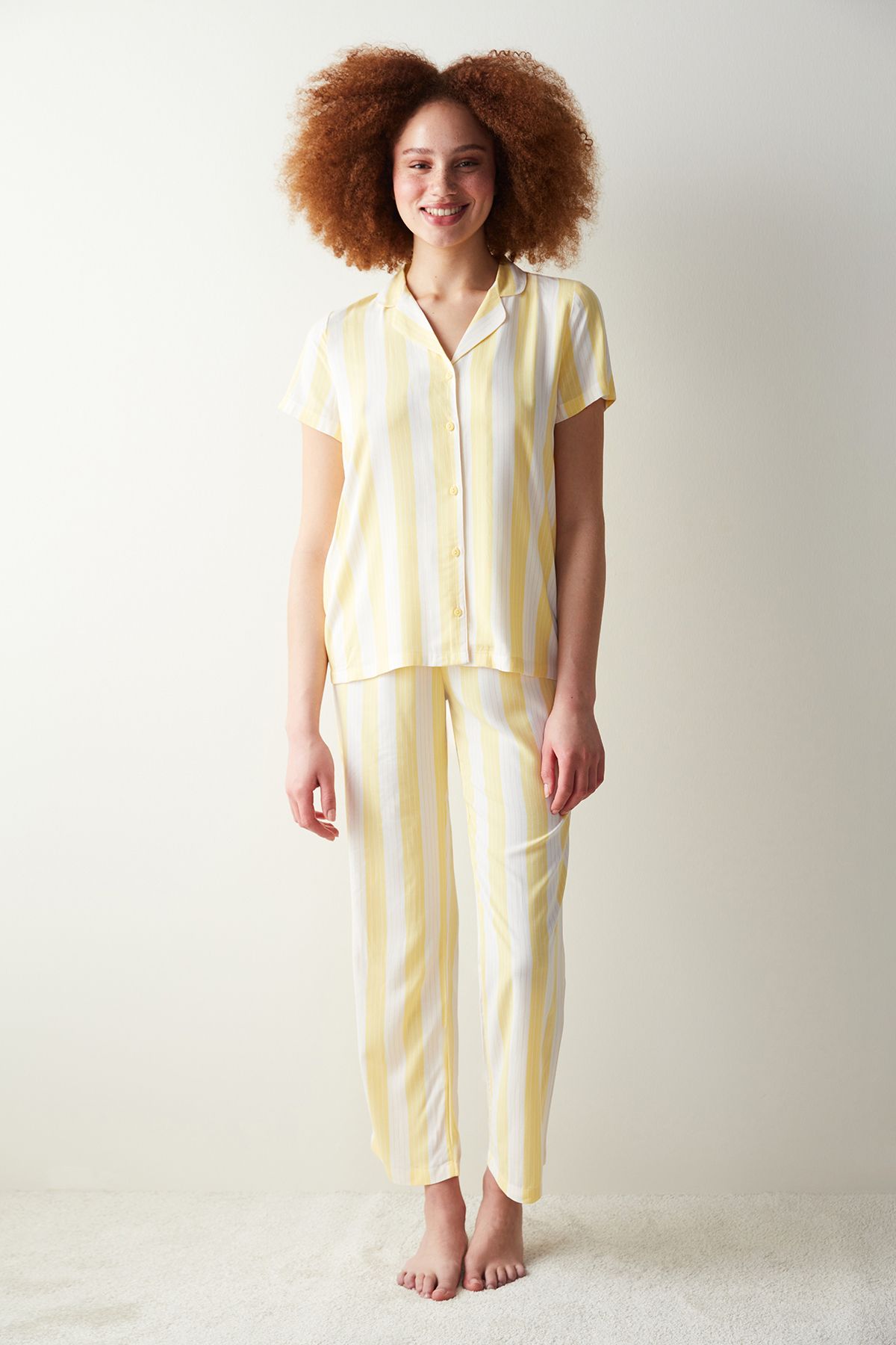 Penti Base Spring Sarı Gömlek Pantolon Pijama Takımı