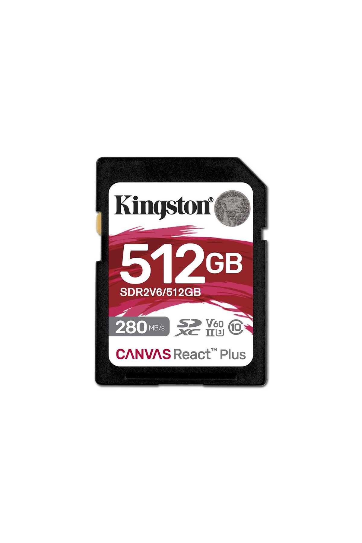 Kingston Canvas React Plus V60 UHS-II 512GB SD Hafıza Kartı 280MB/s Okuma, 150MB/s'ye varan Yazma