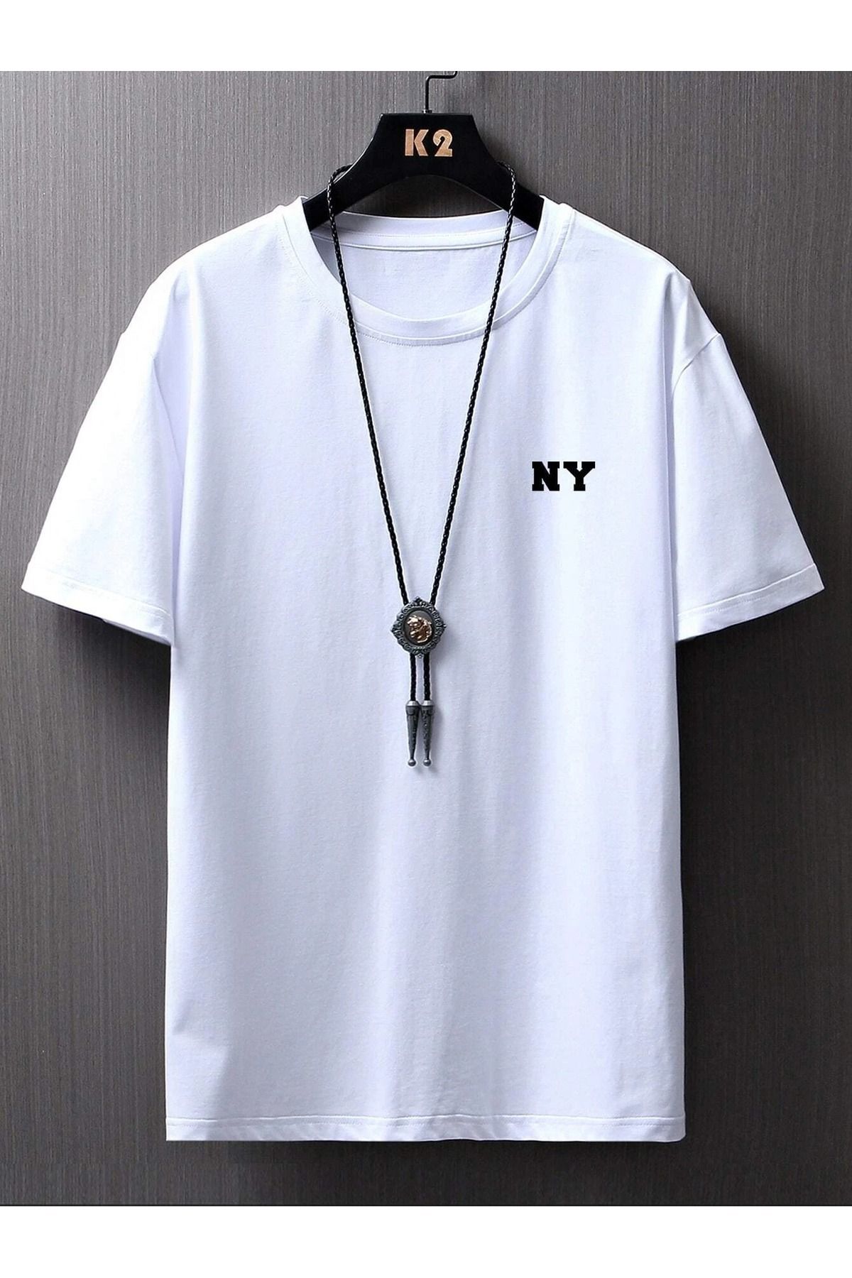 Trendseninle Erkek Beyaz NY Baskılı Oversize Tişört