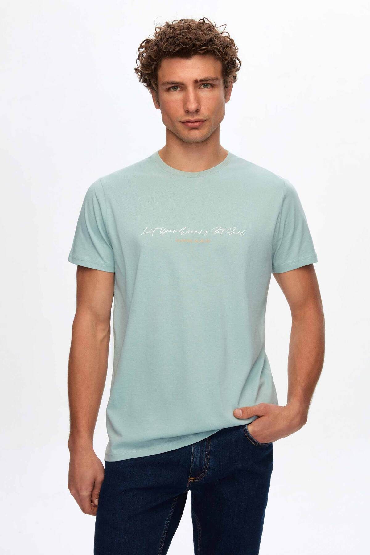 D'S Damat Regular Fit Mint Baskılı %100 Pamuk T-shirt