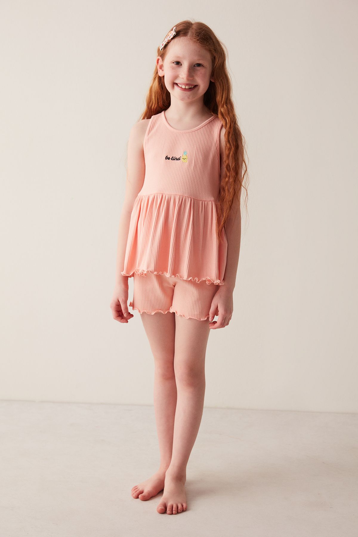 Penti Somon Kız Çocuk Peach Frill 2li Pijama Takımı