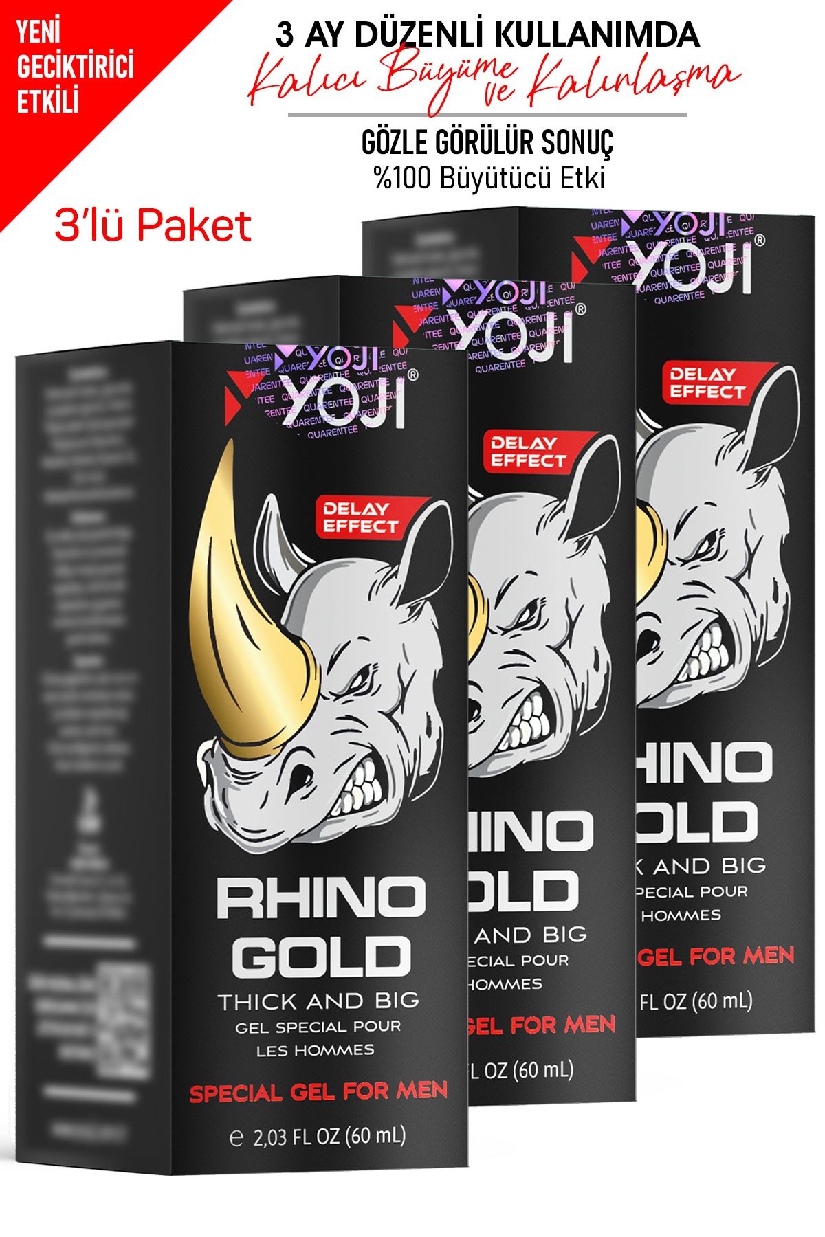 YOJİ Rhino Gold Thıck And Big 60ml Krem Penı.s Büyütücüyj3 Kalınlaştırıcıyj3 Uzatıcıyj3 3kt Yoj3lü