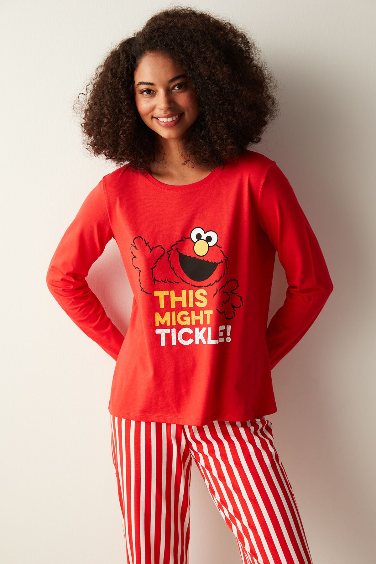 Penti Tickle Slogan Baskılı Çizgili Kırmızı Pijama Takımı
