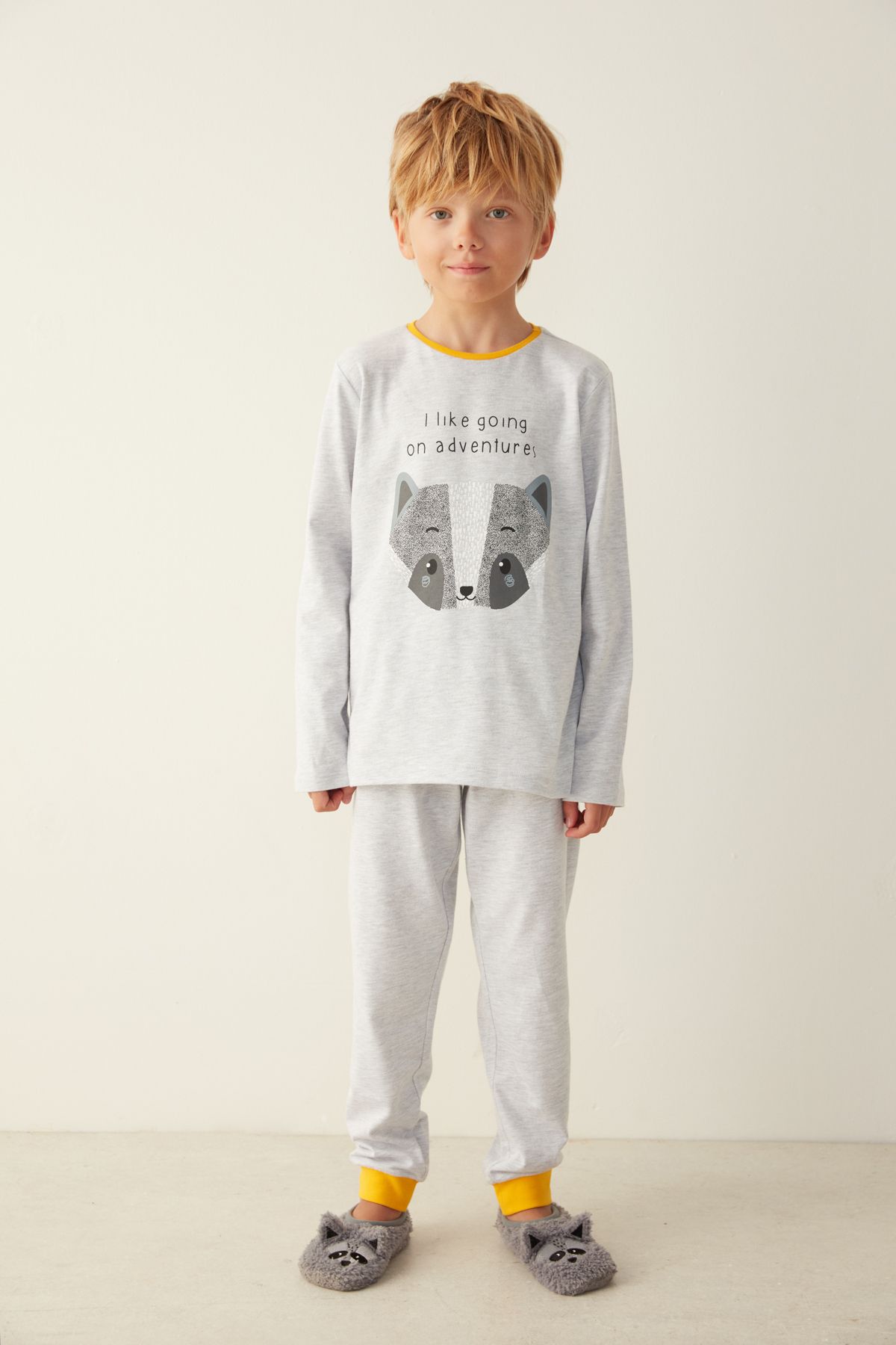 Penti Açık Gri Erkek Çocuk Rakun Desenli Pijama Takımı