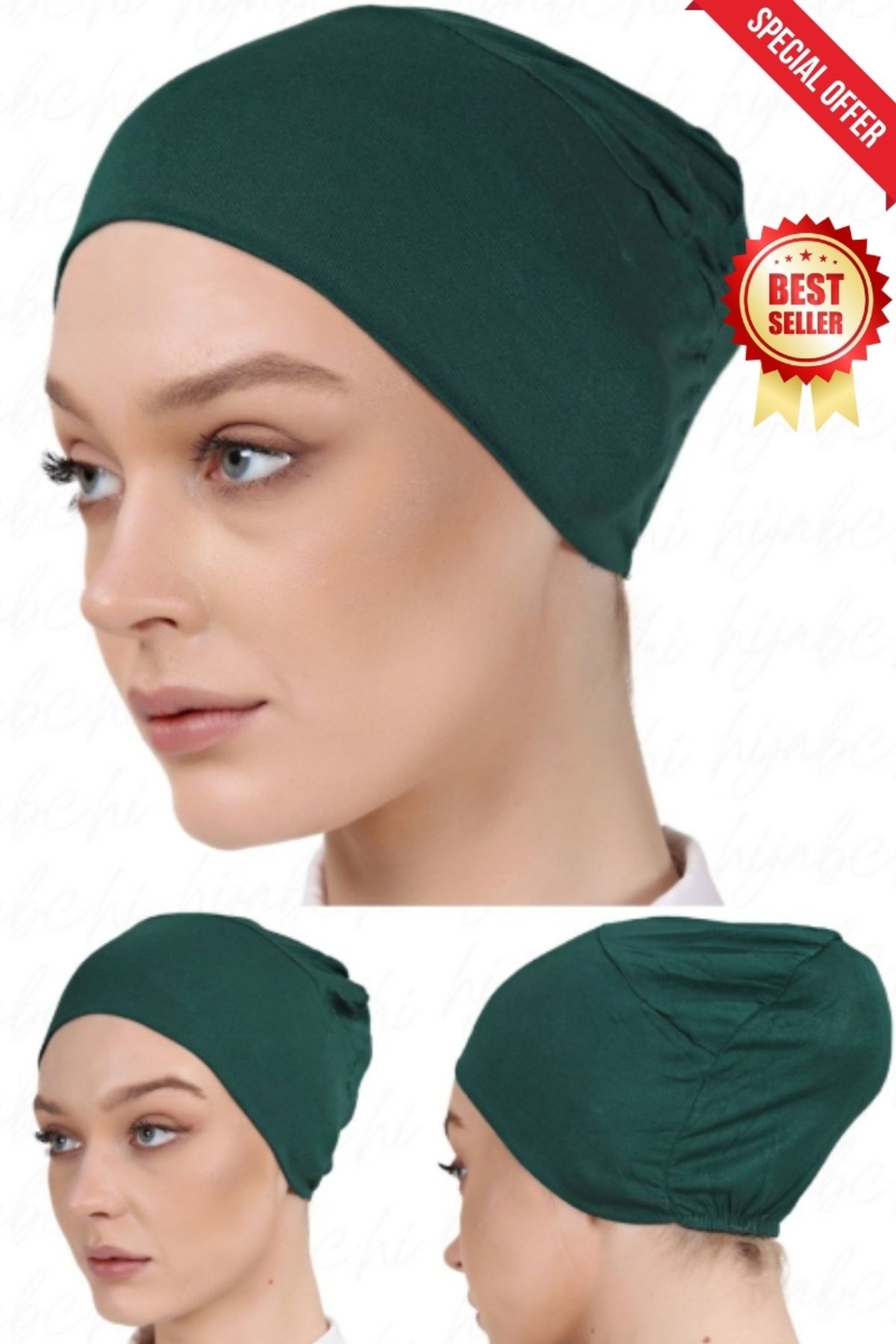 hijabchi Pratik Gecmeli Viskon Tesettür Bonesi- Pratıc Vıscon Cap Under Bonnet For Hıjab - Zümrüt