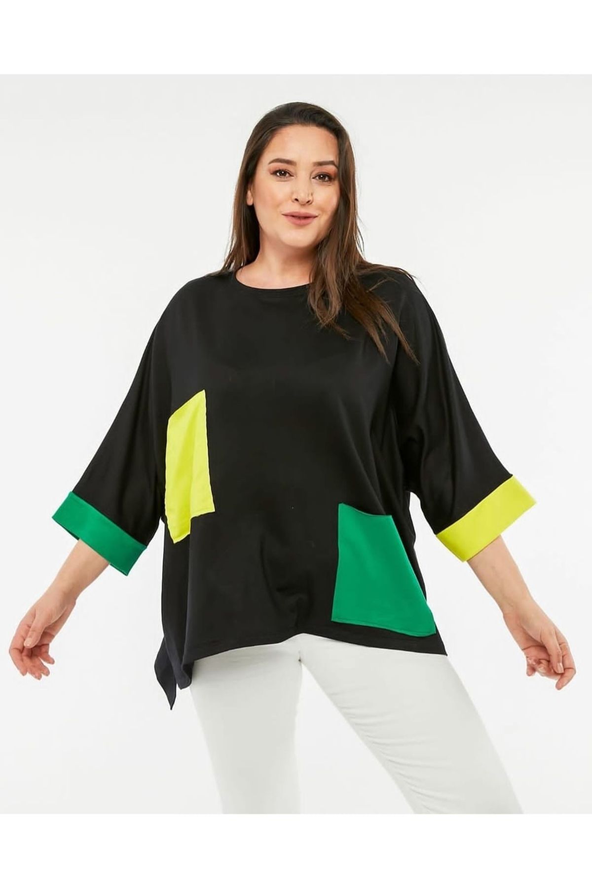 Esina Kadın Kristal Kumaş Renkli Cepli Oversize Sweatshirt