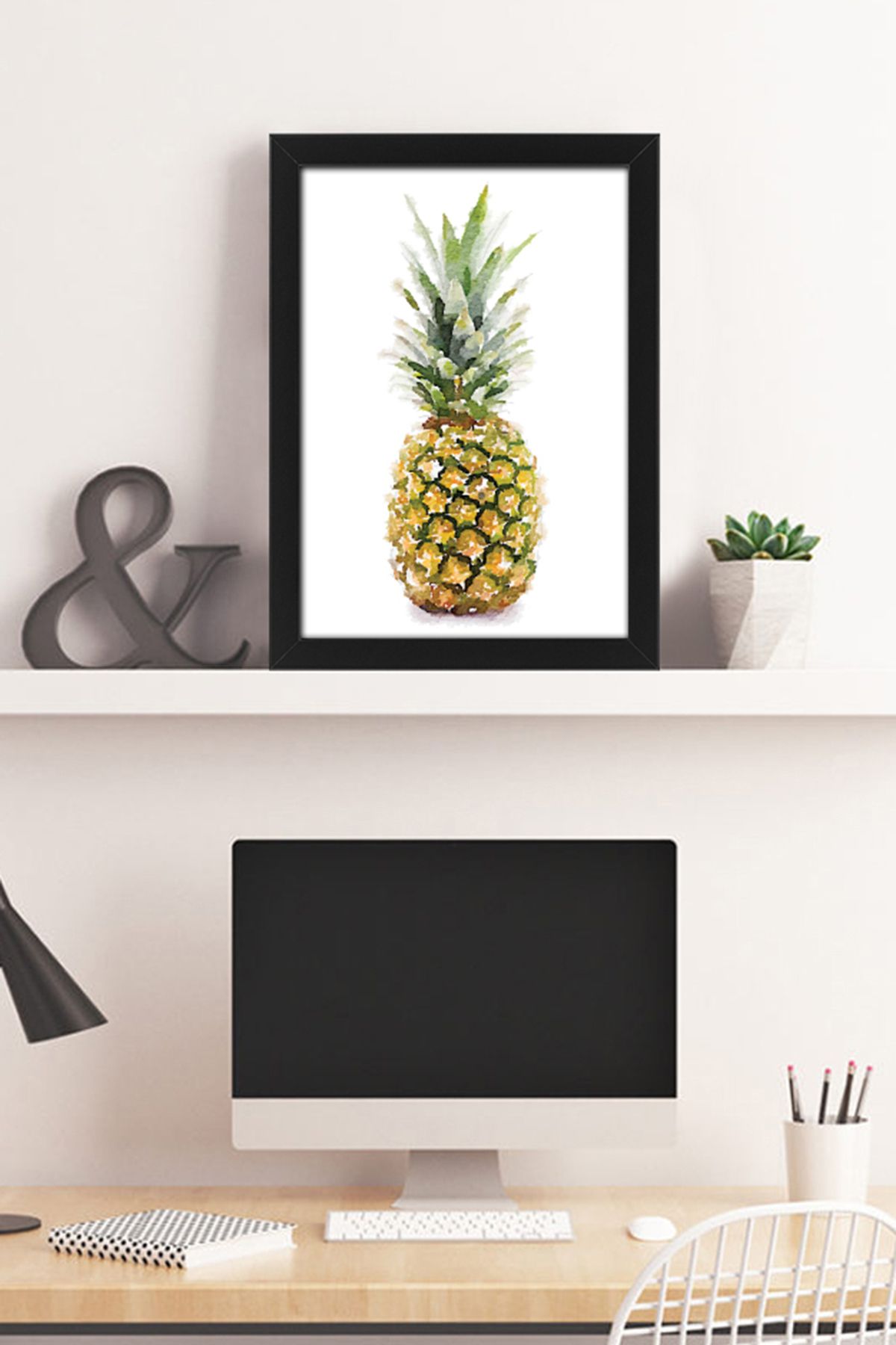 yhfoto Pineapple - Ananas - 21x30 Dekoratif Resimli Siyah Çerçeve - A4 Tablo -832