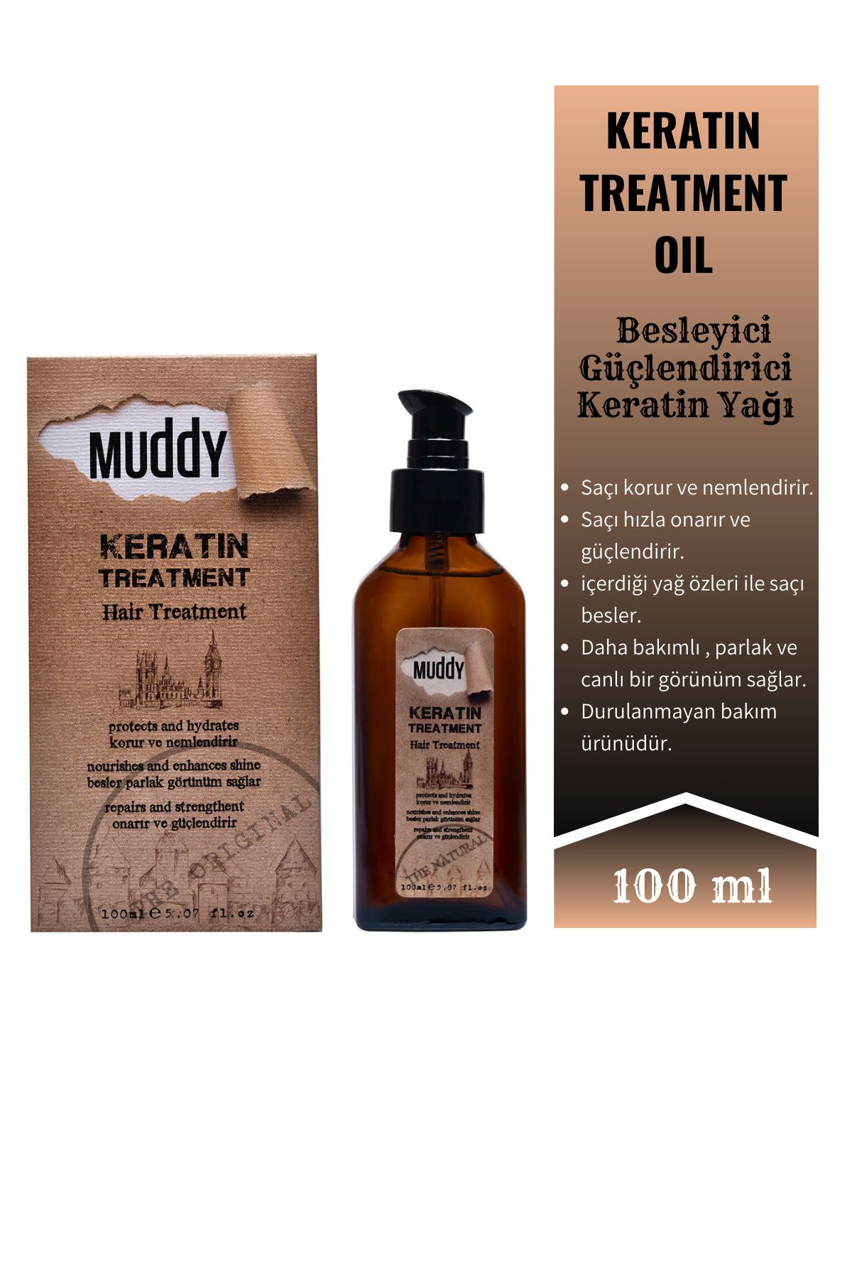 Muddy Besleyici Ve Onarıcı Keratin Treatment Oil Keratin Saç Bakım Yağı 100ml