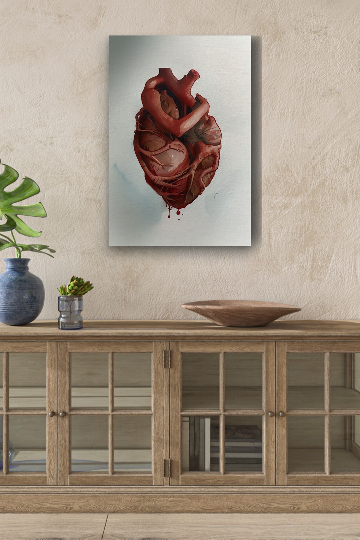 InkSyncStudios Duvar Detaylı Kalp Yağlı Kanvas Tablo