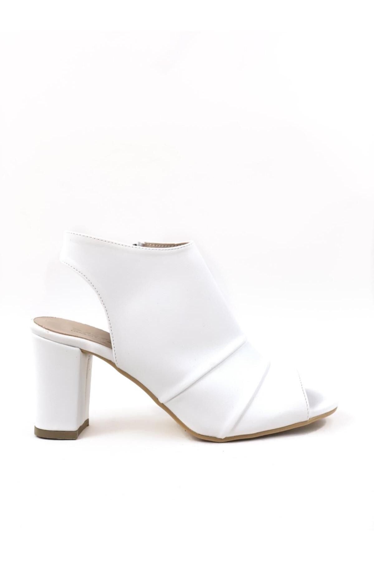 bescobel Kadın Konla Beyaz Günlük Topuklu Ayakkabı