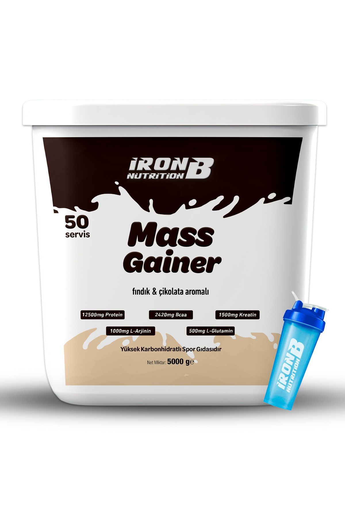 IronB Nutrition Mass Gainer Karbonhidrat Tozu 5000 gr 50 Servis Fındık&Çikolata