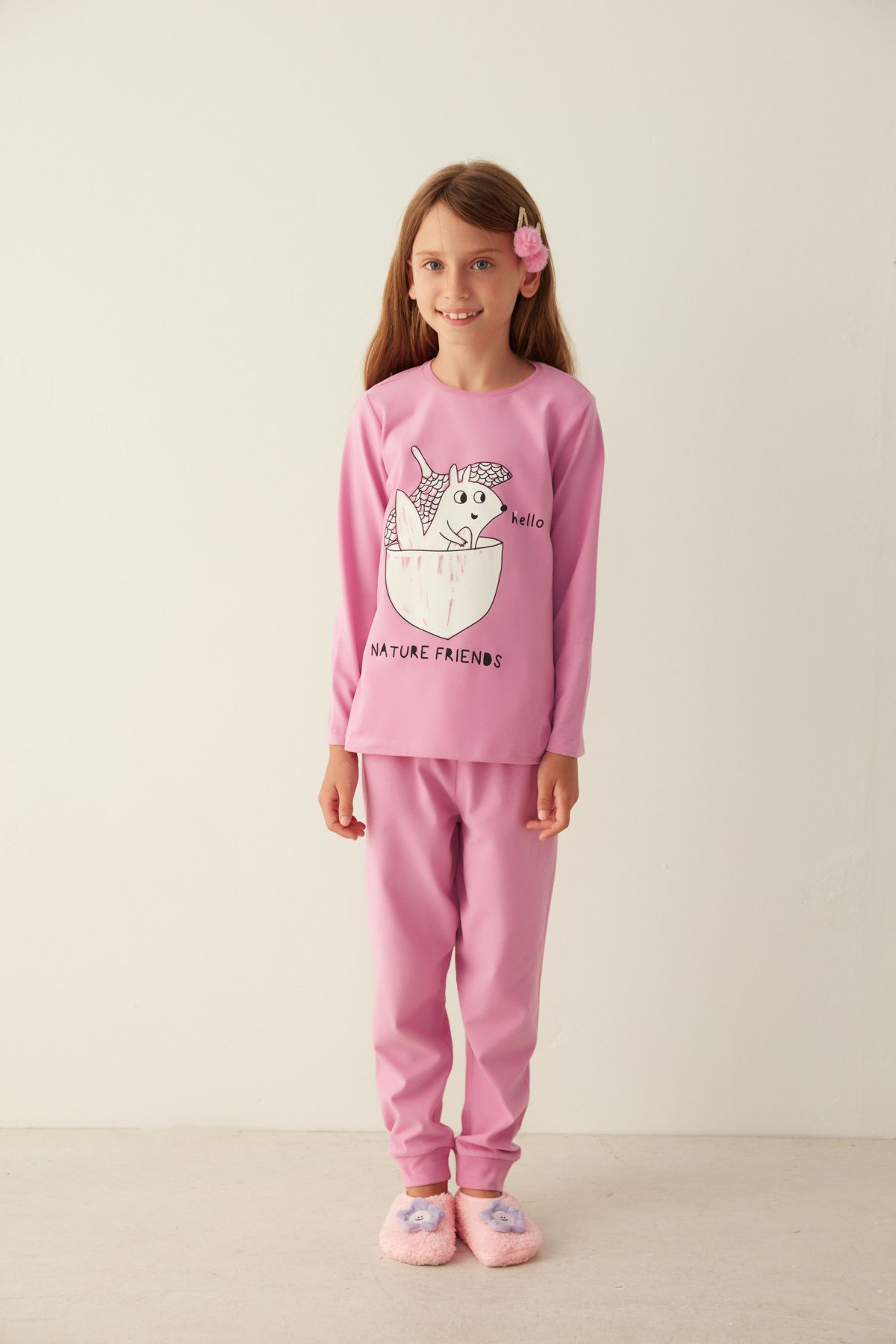 Penti Lila Kız Çocuk Sincap Desenli Pijama Takımı