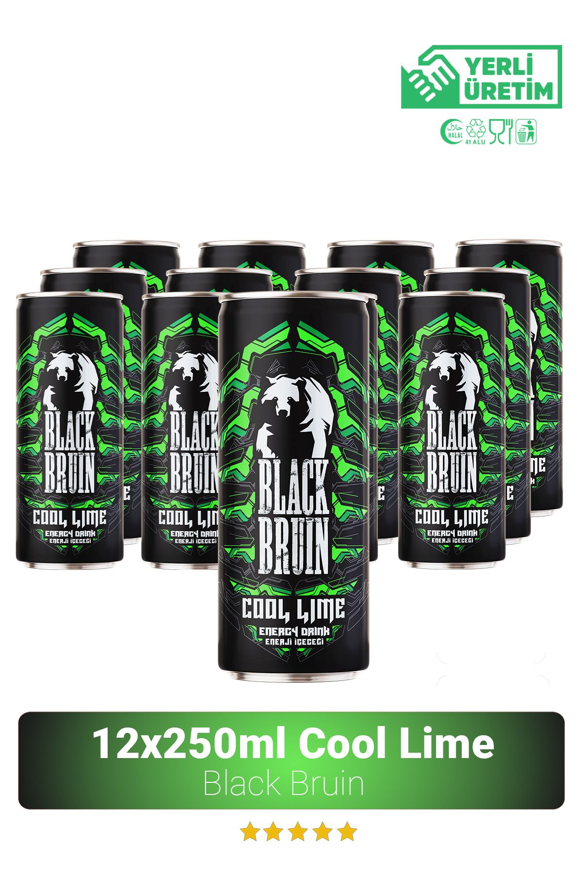 Black Bruin Cool Lime Aromalı Enerji İçececeği 250ml x 12'li
