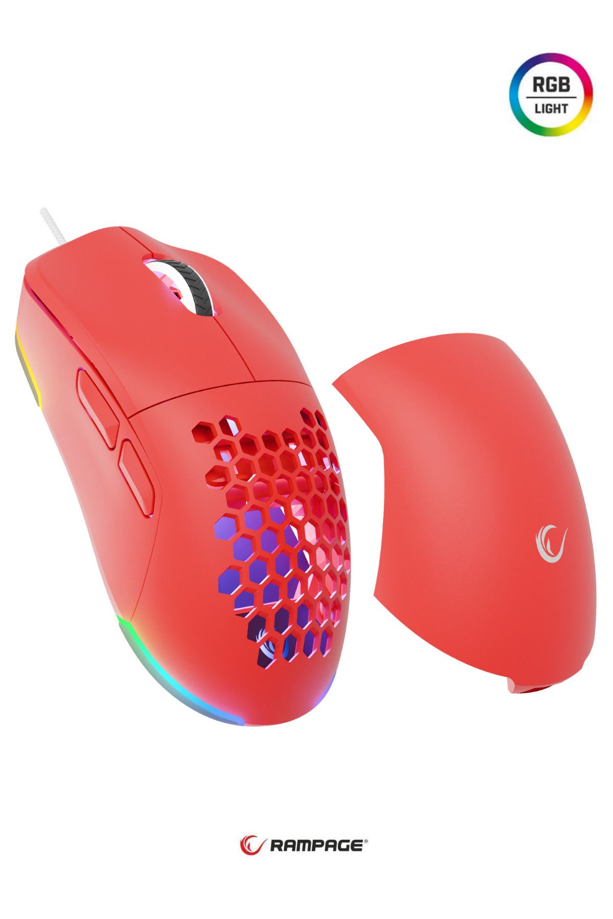 Rampage BLINK Kırmızı Renkli 2 Farklı Tak Çıkar Aparatlı 7D Makro Tuşlu RGB 12800 DPI Gaming Oyuncu Mouse