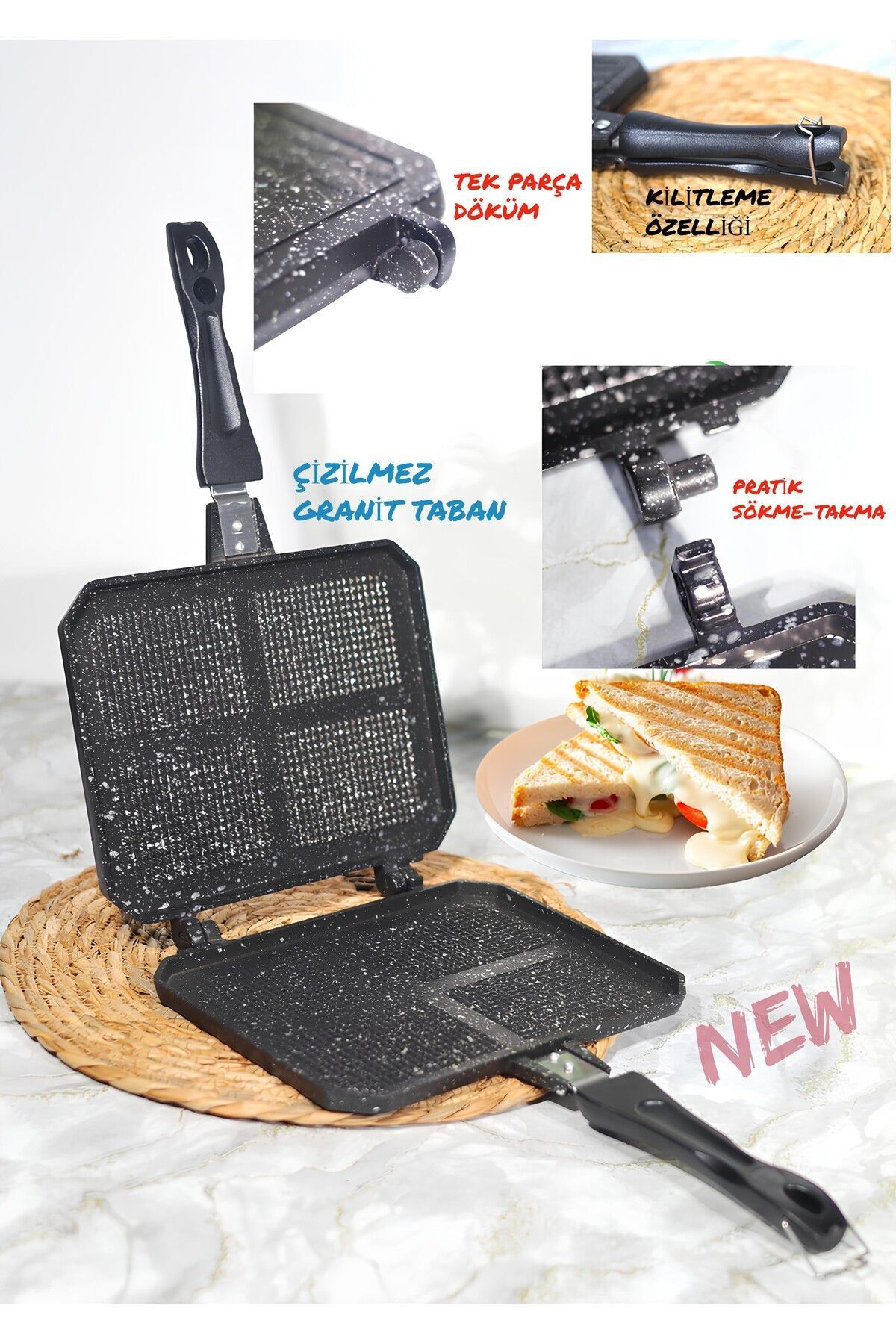 St Morritz Yok Chef Granit Döküm Ocak Üstü El Tost Makinesi 1501 - 2000 Watt Granit 1 Kademe E 220 - 240 V 4 2