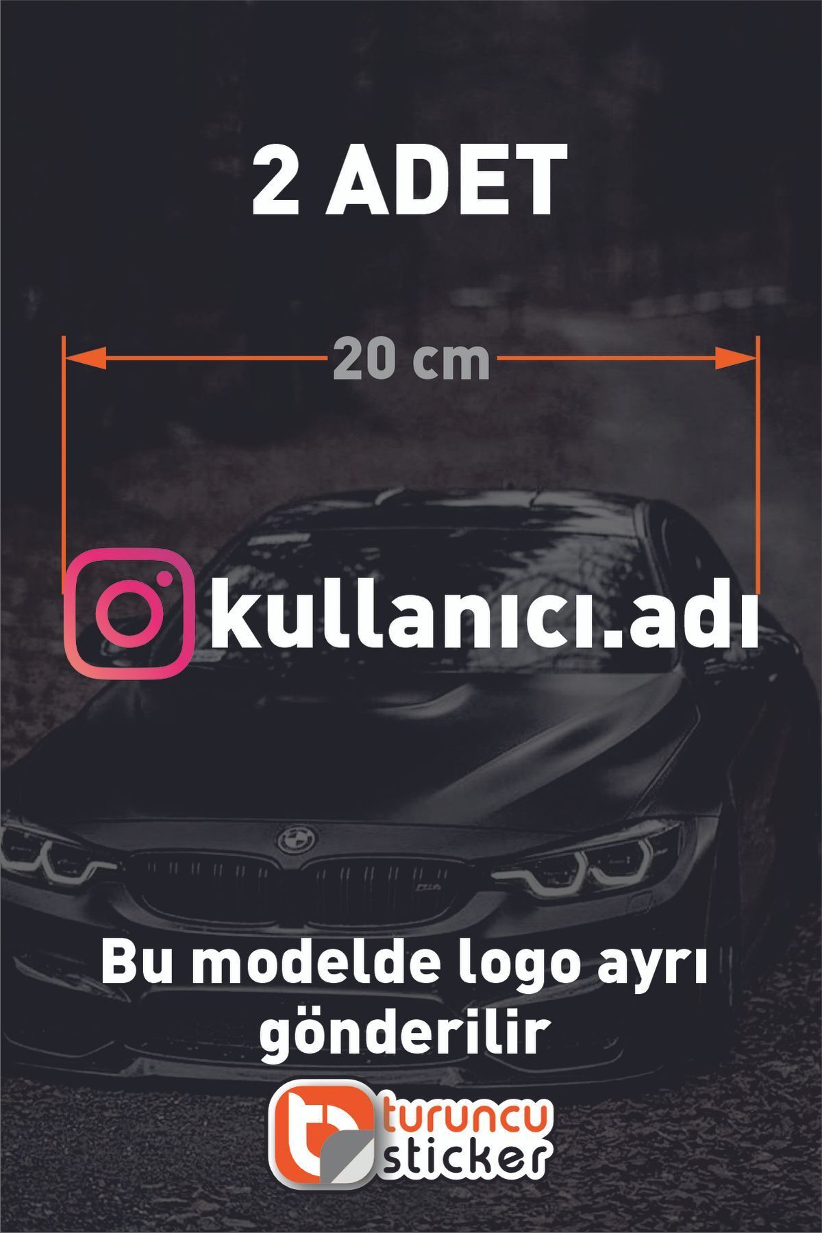 Turuncu Instagram Logolu Kullanıcı Adı - 2 Adet 20 Cm -   Araç Kelebek Cam Sticker Etiketi Folyo Kesim