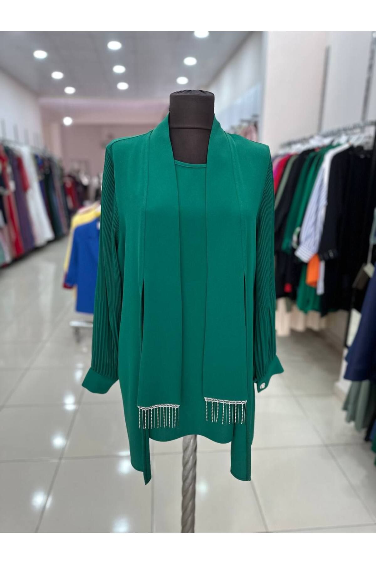 İklim Kadın İçi Kolsuz Bluz Ceket İkili Yeşil Takım