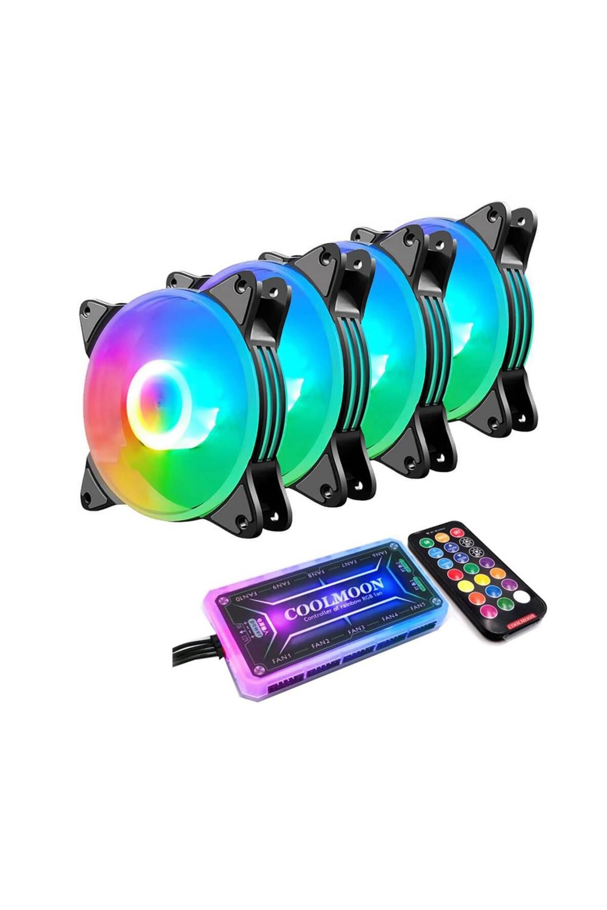 Cool Moon CoolMoon 4 Adet 12cm RGB Işıklı Kasa Fanı ( 12V 6 Pin Bağlantı ) RGB Fan Seti + Kontrolcü + Kumanda