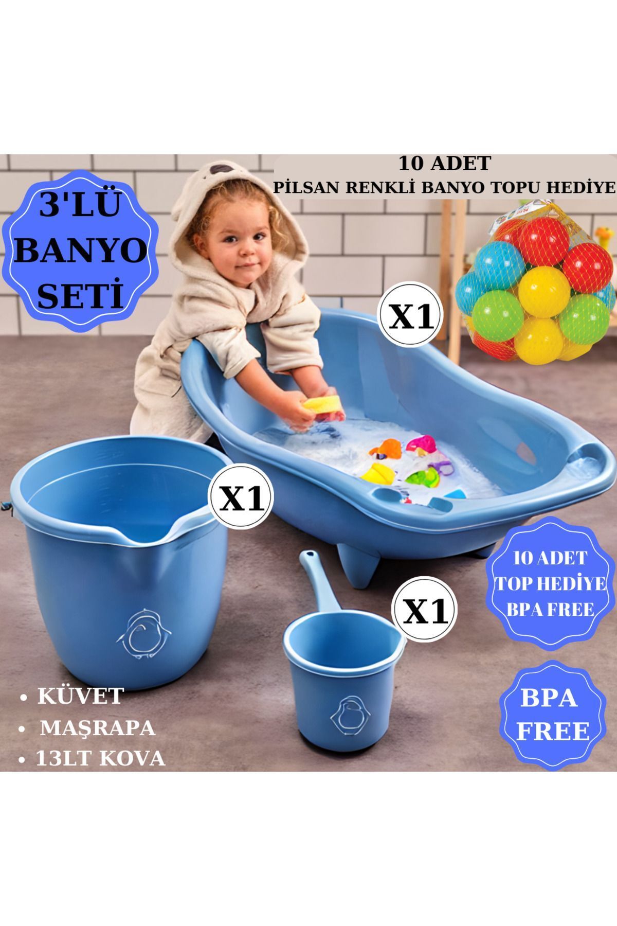 Zuu Baby 10'lu Banyo Topu Hediye - Bebekler Için 3'lü Bebek Seti -3'lü Bebek Çocuk Yıkama Seti
