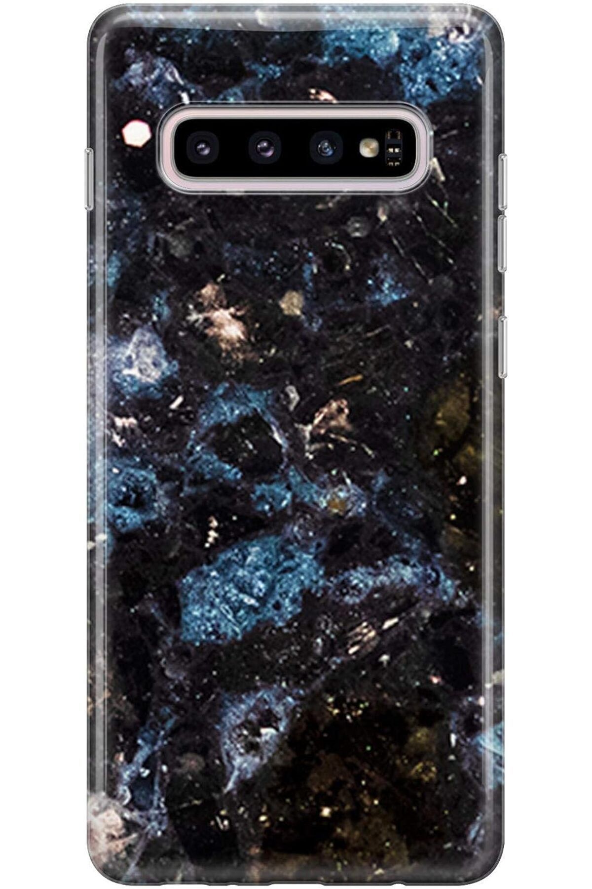NcK Melefoni 3305 Mermer Galaxy S10 Kılıf, Siyah Mavi