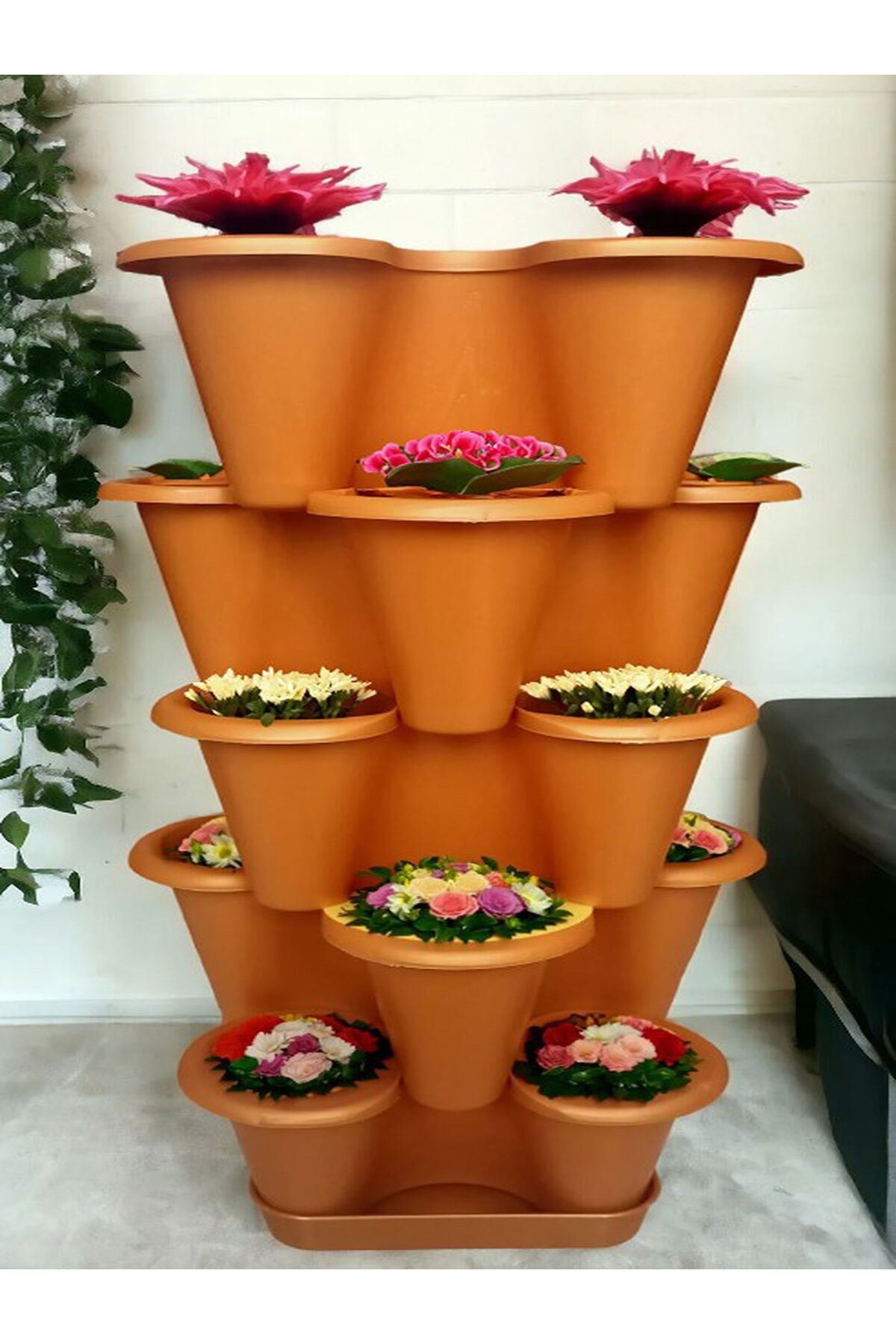 Özasya AVM 5 Katlı Şanslı Yonca Kule Saksı Seti | Çiçek Bitki Sebze Meyve Salon Mutfak Banyo Bahçe Saksı Seti