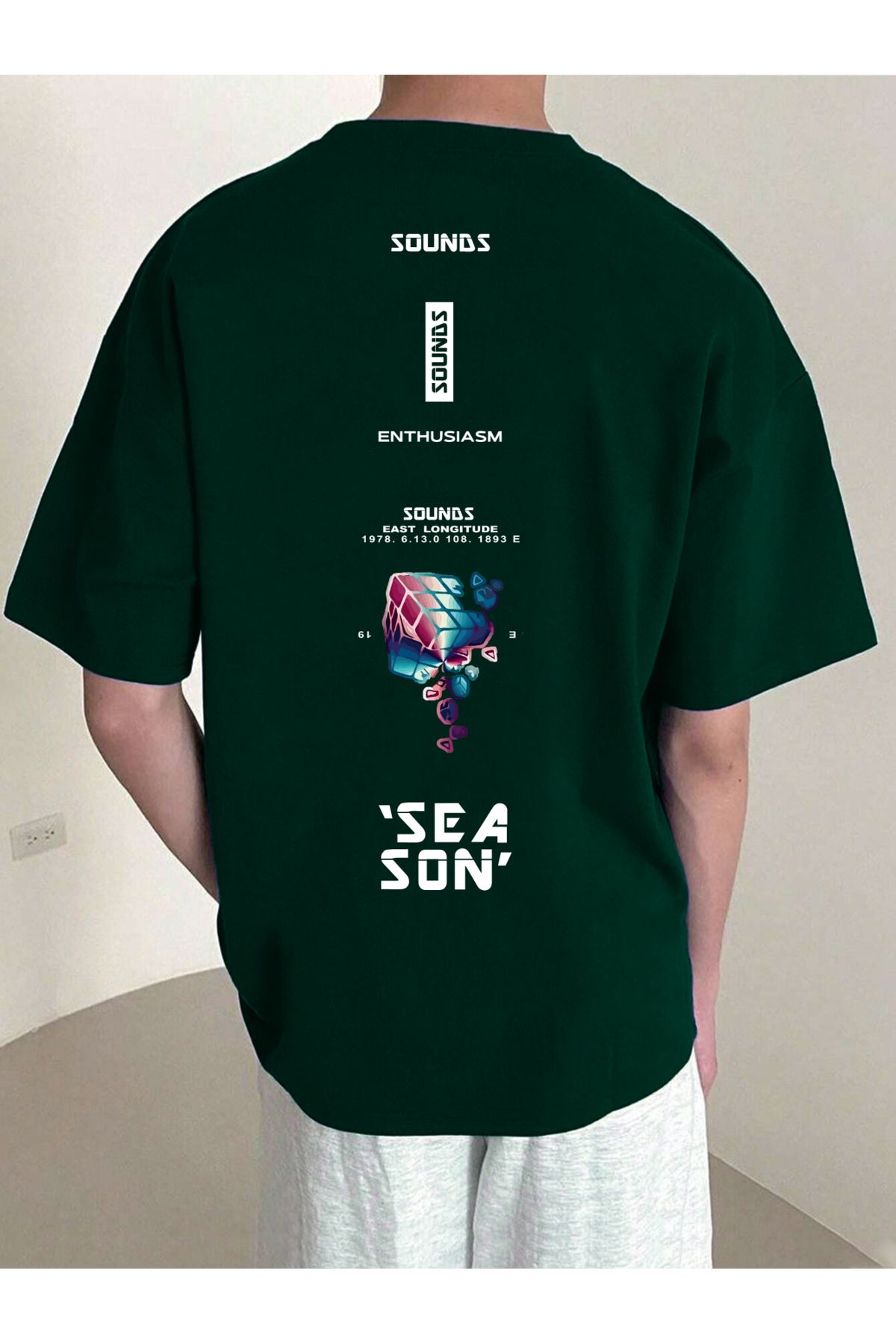 VBSVİBES Erkek Nefti Yeşil Oversize Sea Son Baskılı Örme T-shirt