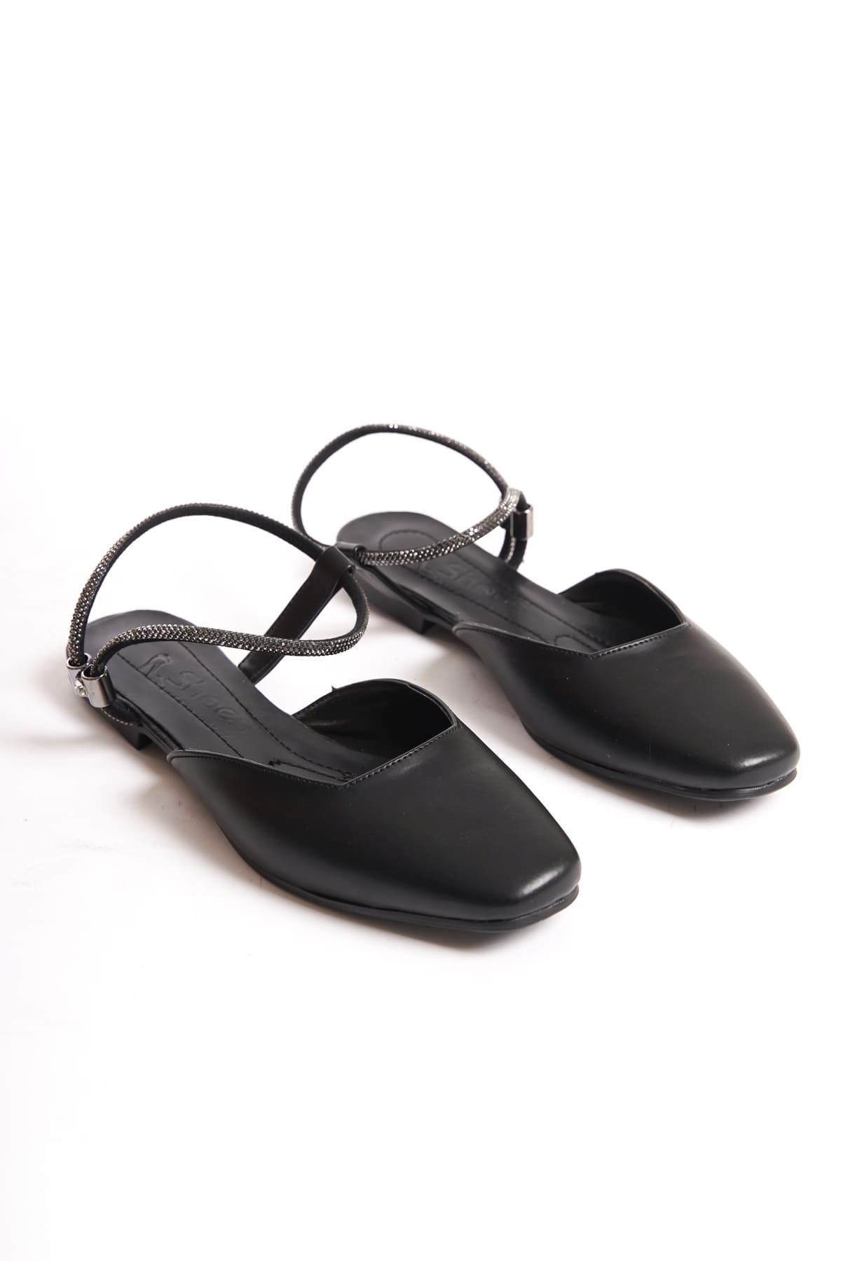 Joy Woman AMARA Lastikli Ortopedik Rahat Taban Bilekten Taş Detaylı Kadın Babet Ayakkabı ST Siyah