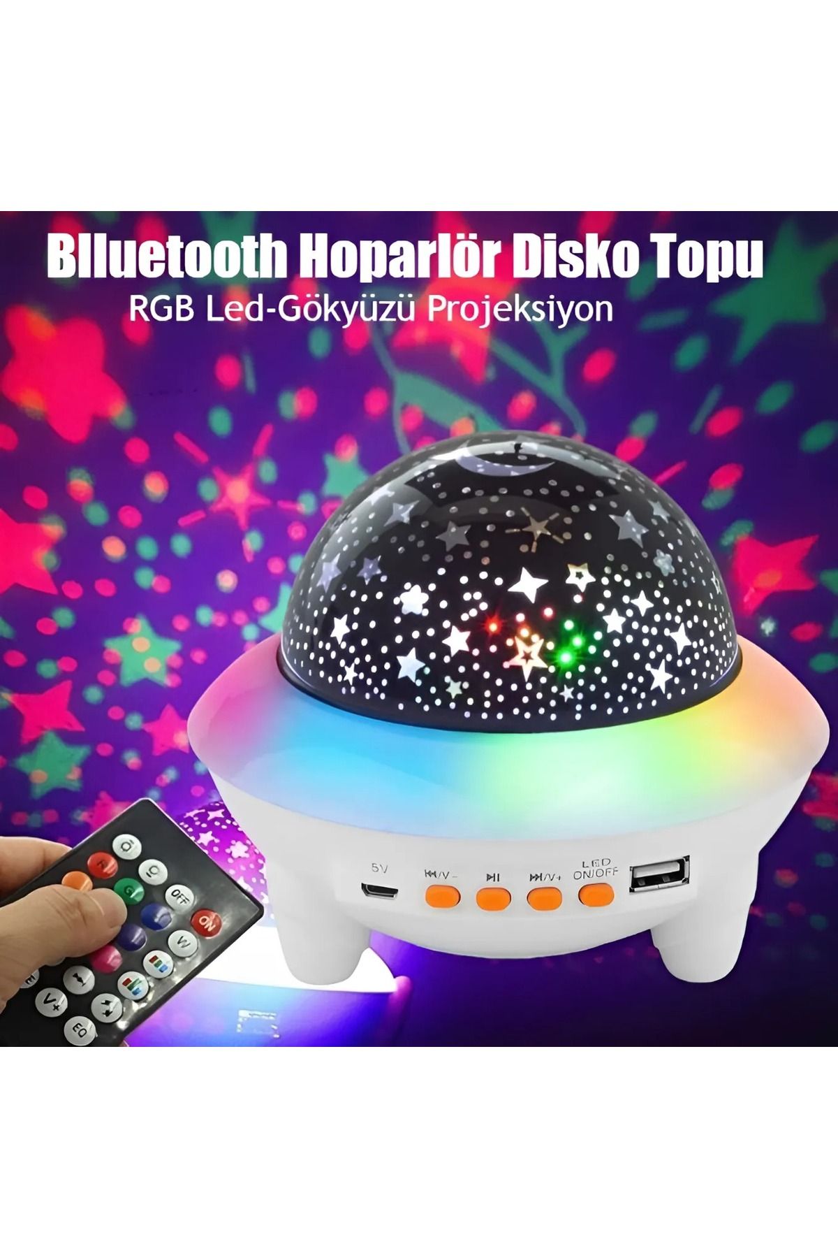 nextbuy Bluetooth Hoparlör Disko Topu Gökyüzü Yıldız-Ay Yansıtmalı Projeksiyon RGB Led Işıklı Gece Lambası