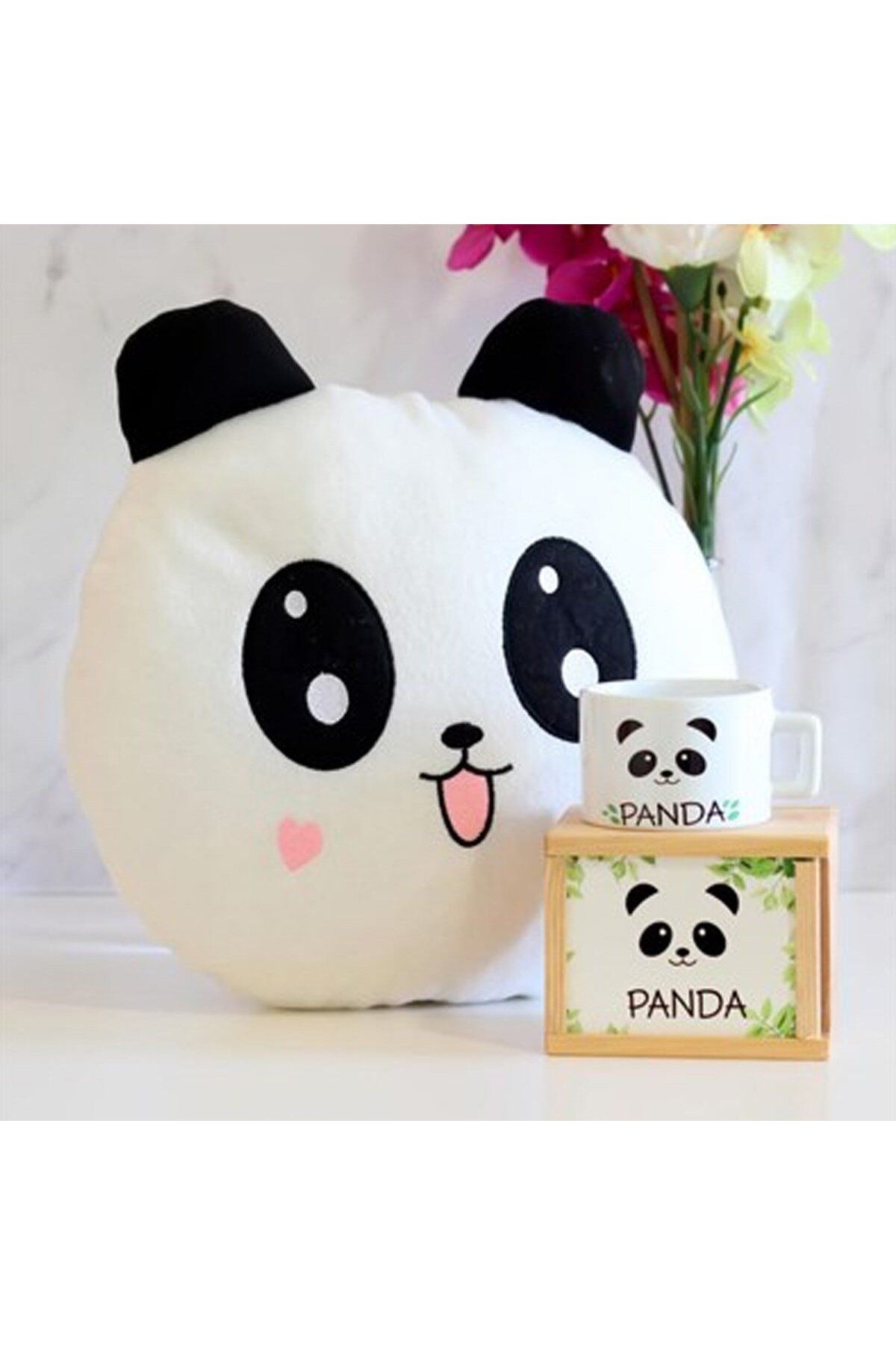 Gift Moda Ahşap Kutusunda Sevimli Panda Kupa Bardak Ve Yastık Seti