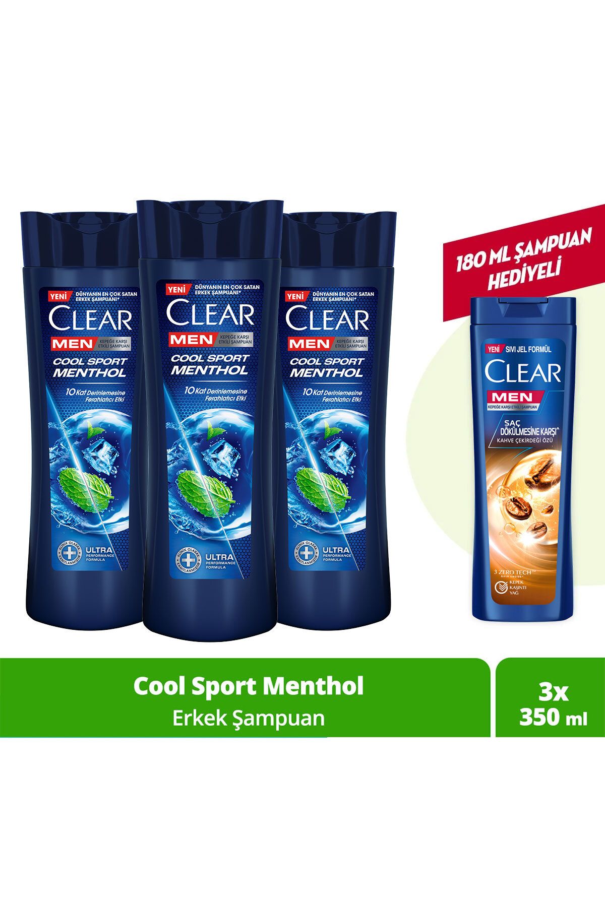 Clear Men Kepeğe Karşı Etkili Şampuan Cool Sport Menthol 350 ml x 3