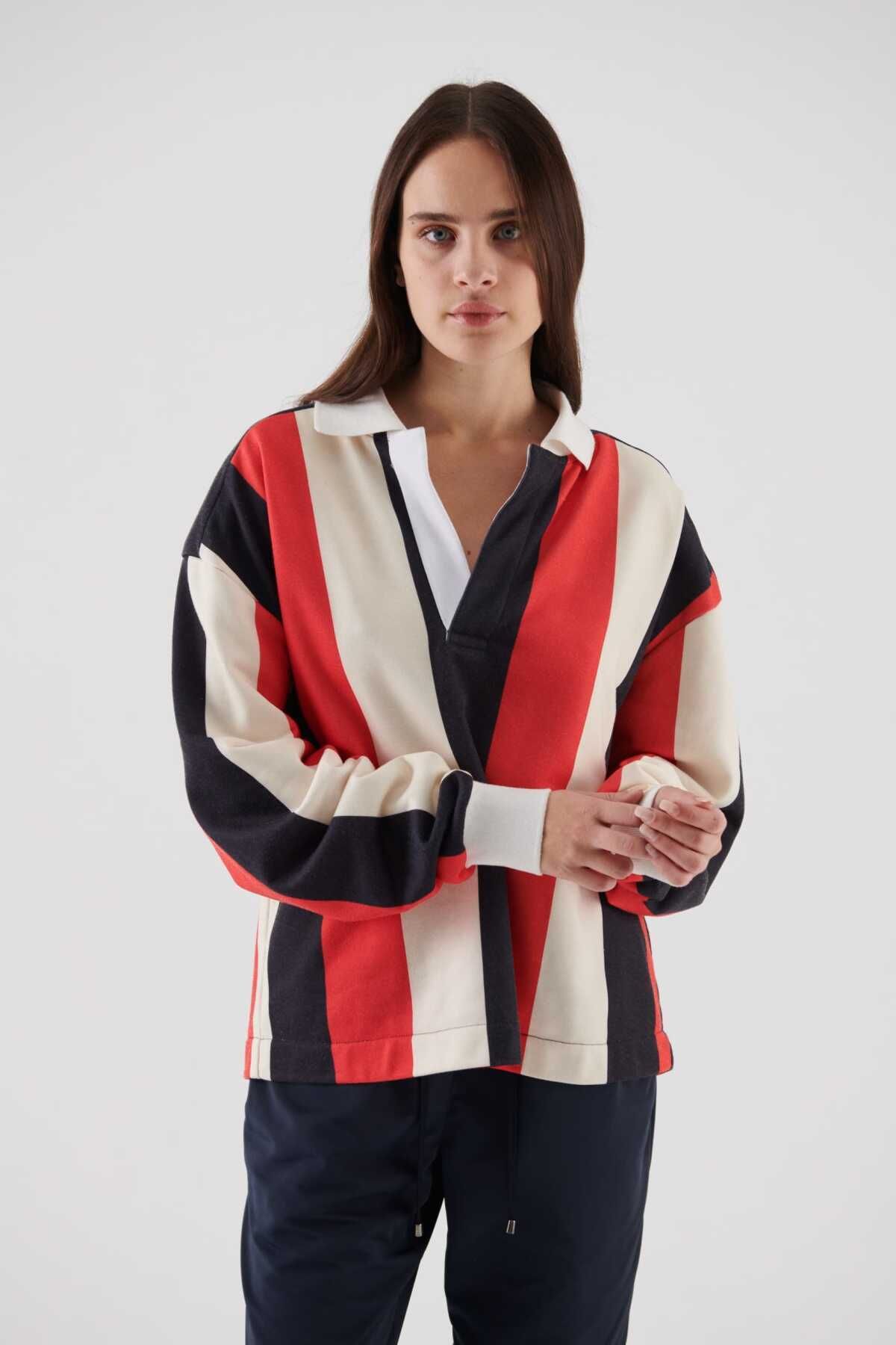 Roman Renkli Çizgili Kadın Sweatshirt Standart Renk K2354105_089