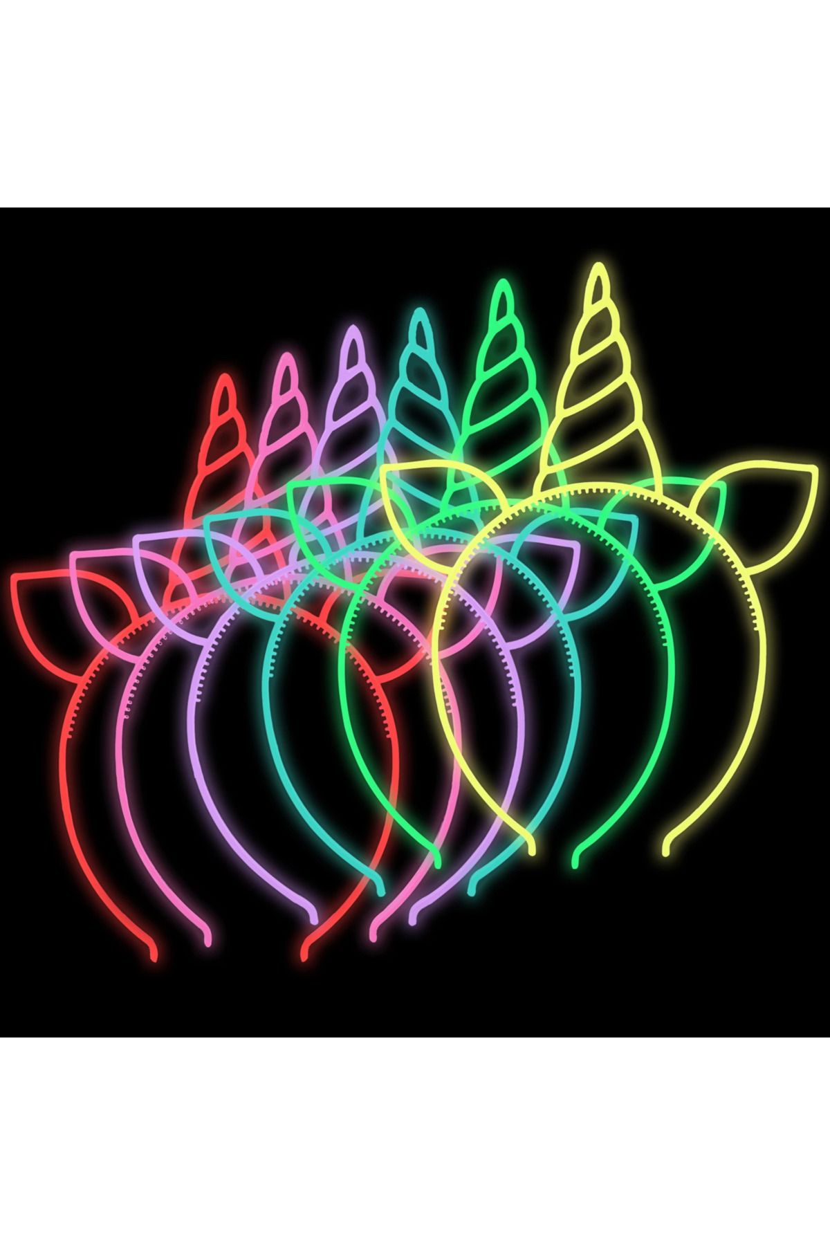 Nisfi Kutur Karanlıkta Yanan Glow Unicorn Tacı Renkli 6 Adet