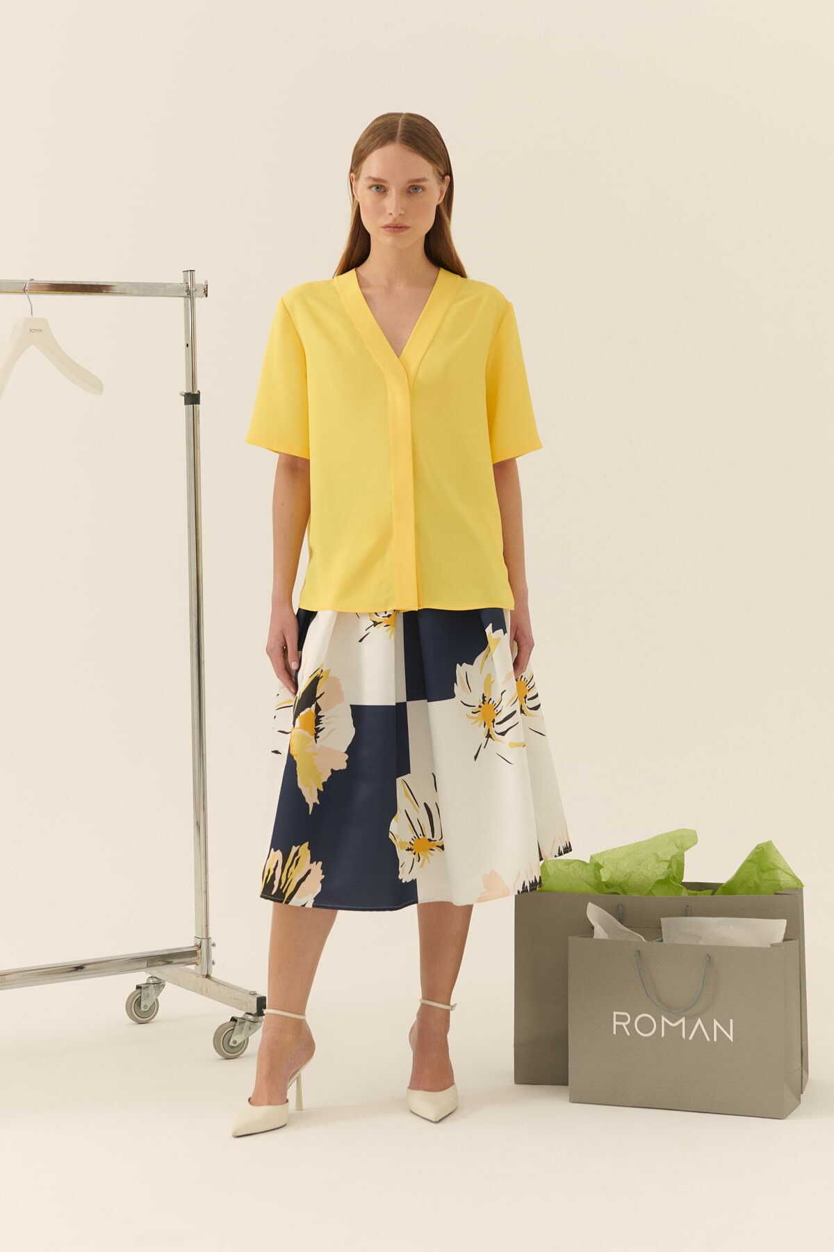 Roman Krep Kadın Gömlek Sarı Y2313572_009